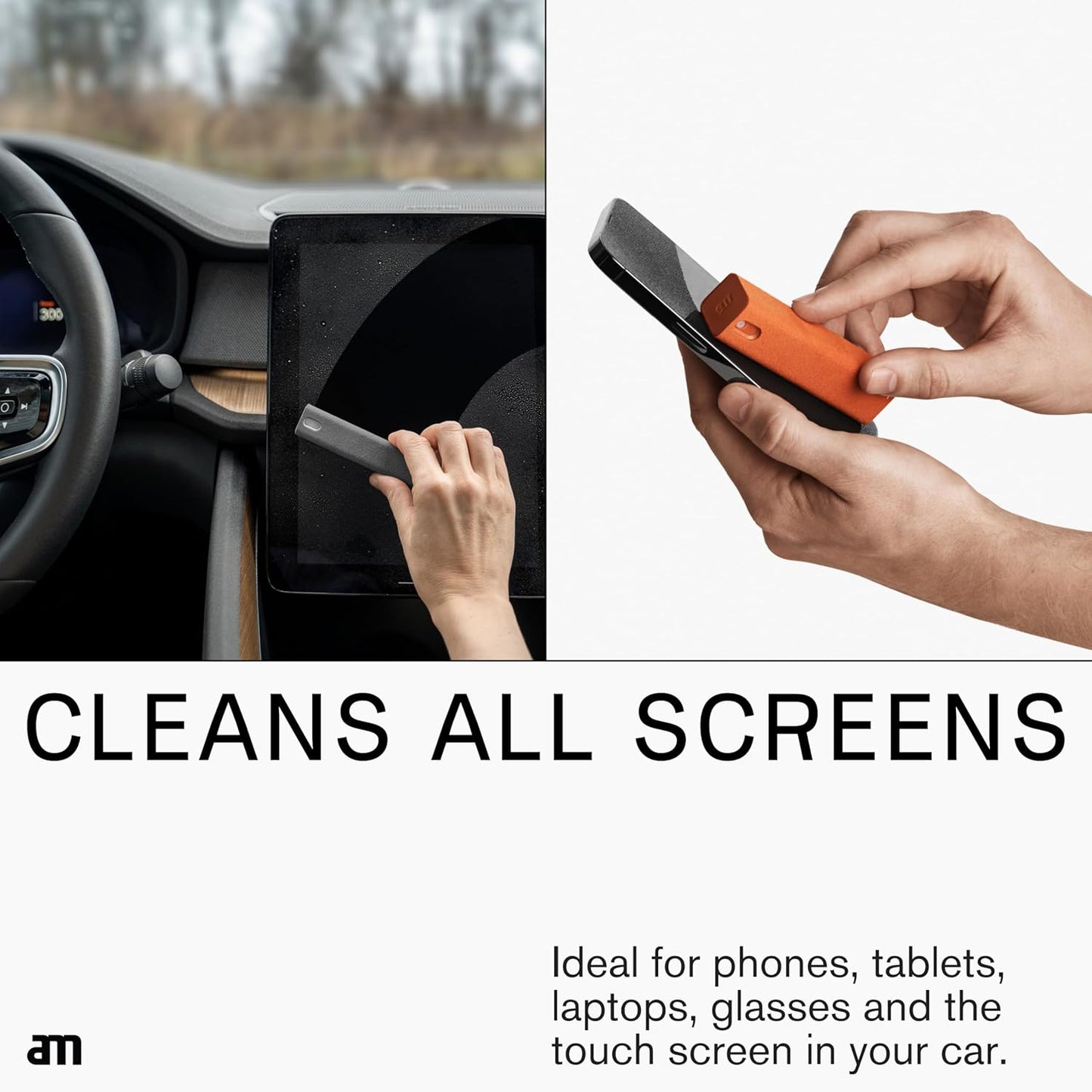 am Screen Cleaner Mist Spray with Microfiber Cloth Around – Alcohol-Free, Streak-Free Screen Cleaning Kit for Smartphones, Tablets, Laptops, Smart TVs & Car Screens, 1 Pack, Gray
