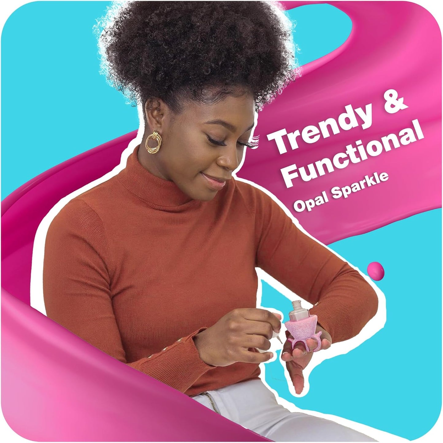 tweexy Wearable Nail Polish Holder Ring - Ideal Gift for Teenage Girls - Nail Polish Holder Stand for Manicure & Pedicure, Fingernail Painting - Nail Polish Accessories (Opal Sparkle)