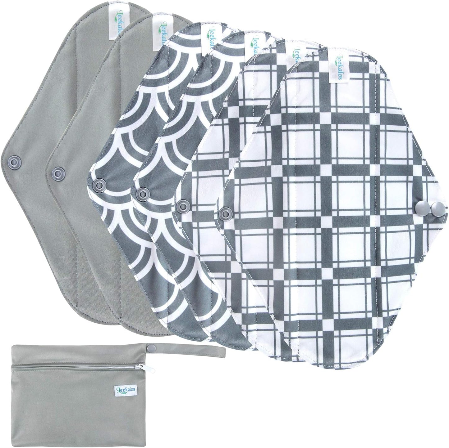 Leekalos Reusable Bamboo Menstrual Cloth Pads - Light Incontinence Pads - Pack of 6, 1 Cloth Mini Wet Bag