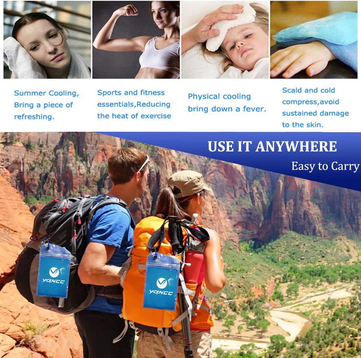 YQXCC 4 Pack Cooling Towels | 40"x12" | Cool for Neck and Face | Microfiber Soft Breathable Chilly | for Yoga, Sport, Golf, Gym, Camping, Running & More Activities