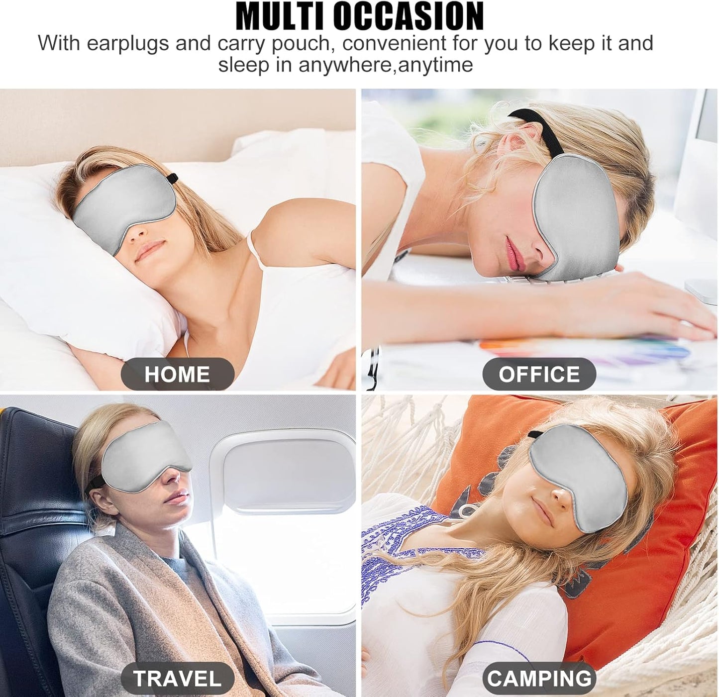 Sleep Mask w/ Cooling Gel Eye Mask, Silk Eye Mask for Sleeping, Hot & Cold Eye Masks, Blindfold Eye Cover Sleeping Mask for Home Office Travel, Yoga, Stocking Stuffers for Men Women (Grey)