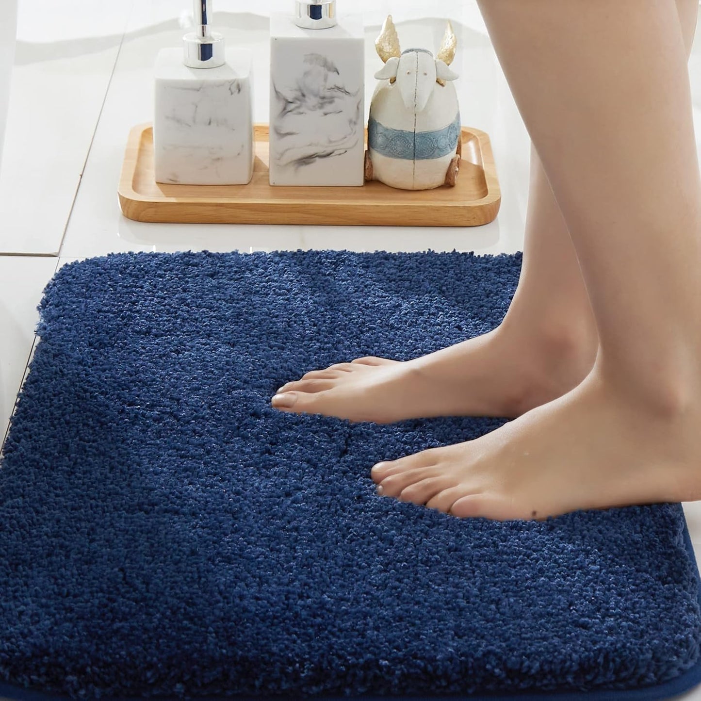 COSY HOMEER Bath Rugs for Bathroom Extra Thick- Anti-Slip Bath Mats Soft Plush Yarn Shaggy 100% Strong Mirco Polyeste Mat Living Room Bedroom Mat Floor Water Absorbent(Navy,24x36 - Inches)