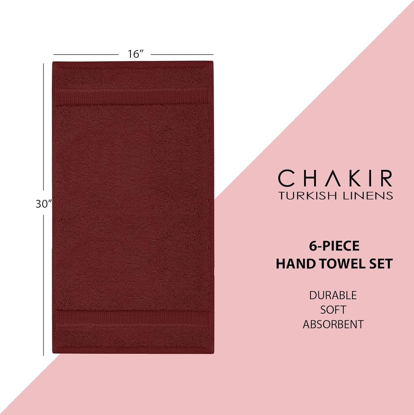 Chakir Turkish Linens | Hotel & Spa Quality 100% Cotton Premium Turkish Towels | Soft & Absorbent (6-Piece Hand Towels, Cranberry)