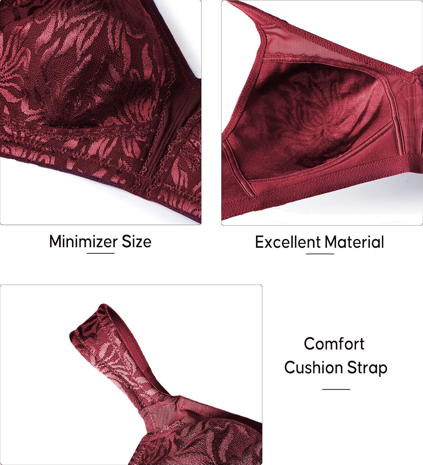 ZeroBound Women's Minimizer Bras Comfort Cushion Strap Wirefree Full Coverage Large Bust Non-Padded Bra