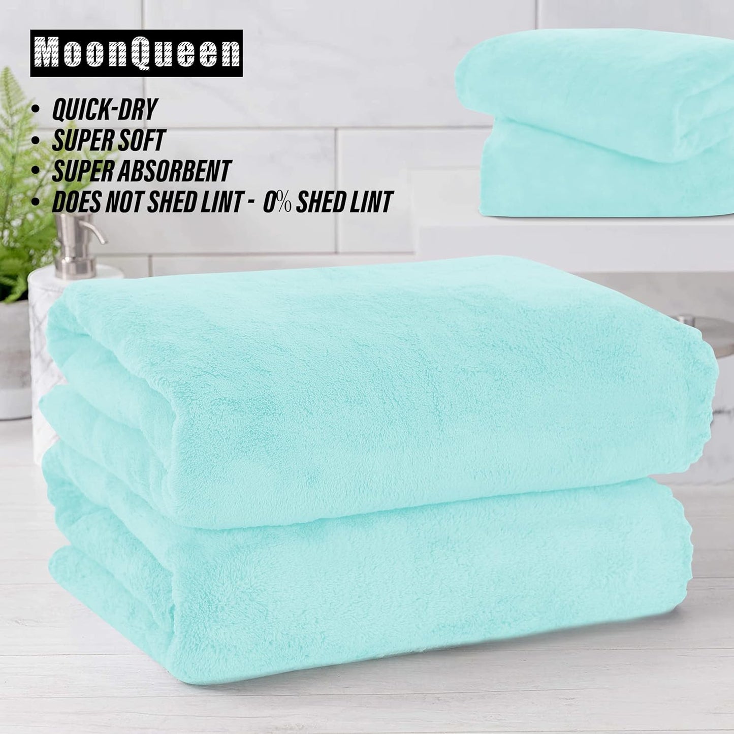 MOONQUEEN 6 Pack Premium Bath Towel Set - Quick Drying - Microfiber Coral Velvet Highly Absorbent Towels - Multipurpose Use as Bath Fitness, Bathroom, Shower, Sports, Yoga Towel (Frozen Blue)