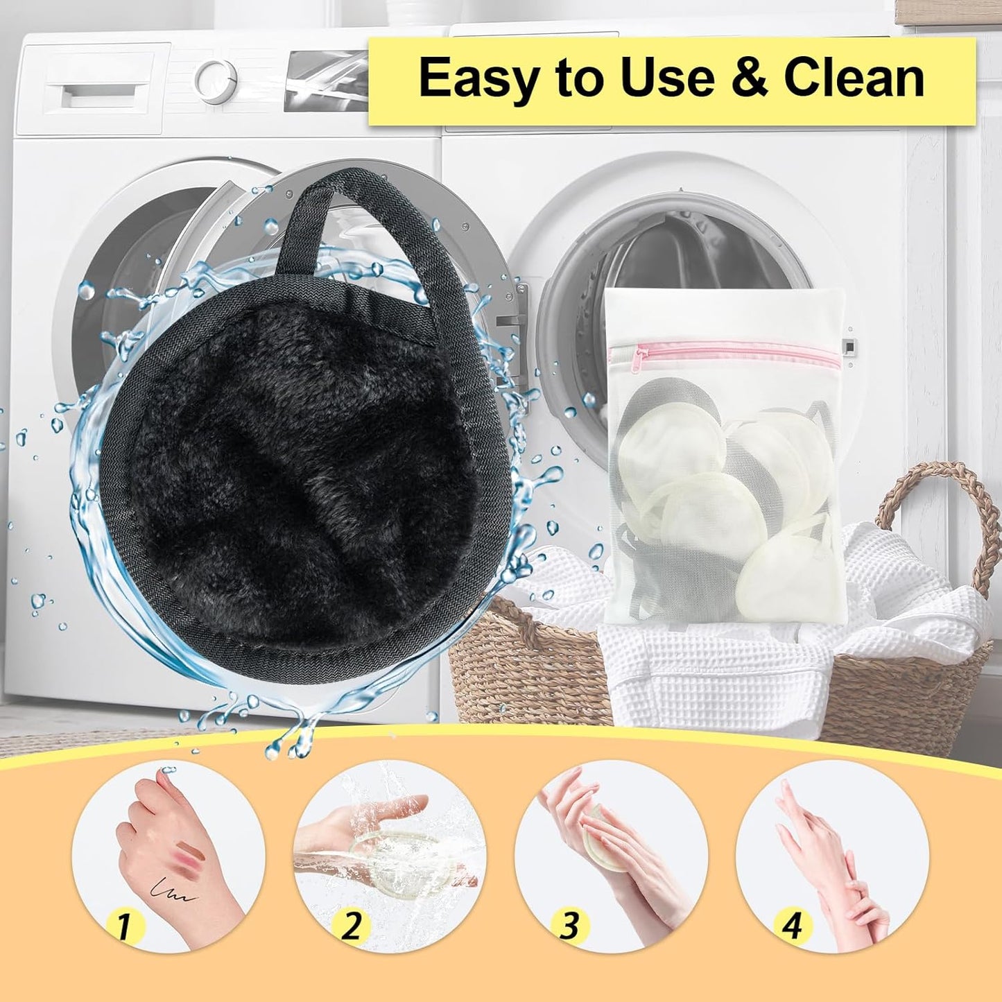 Nugilla 18 Packs Reusable Makeup Remover Pads with a Washable Laundry Bag, Resuable Microfiber Round Towel Skin Face Towels, Soft Makeup Remover Cloth, Fast Drying Washcloth (Grey/White)