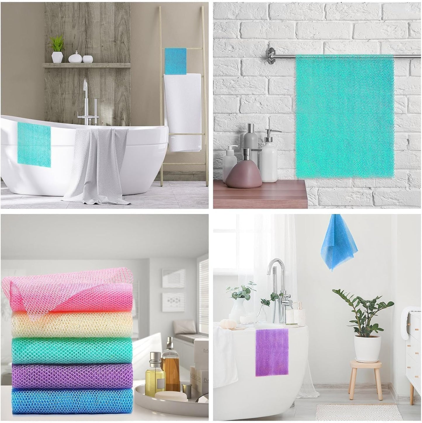 UJFQBH 5 Pieces African Bath Sponge African Net Long Net Bath Sponge Exfoliating Shower Body Scrubber Back Scrubber Skin Smoother,Great for Daily Use (Purple, Pink, Green, Blue, White)