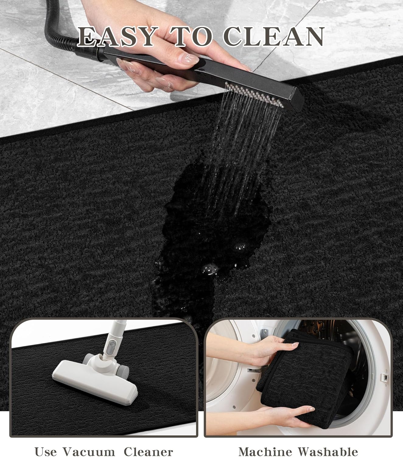 chakme Bathroom Rugs Mat U-Shaped 24x17, Ultra Thin Non Slip Bath Mat Small Quick Dry Absorbent Bath Mat for Bathroom Floor, (Black, U-24"x17")