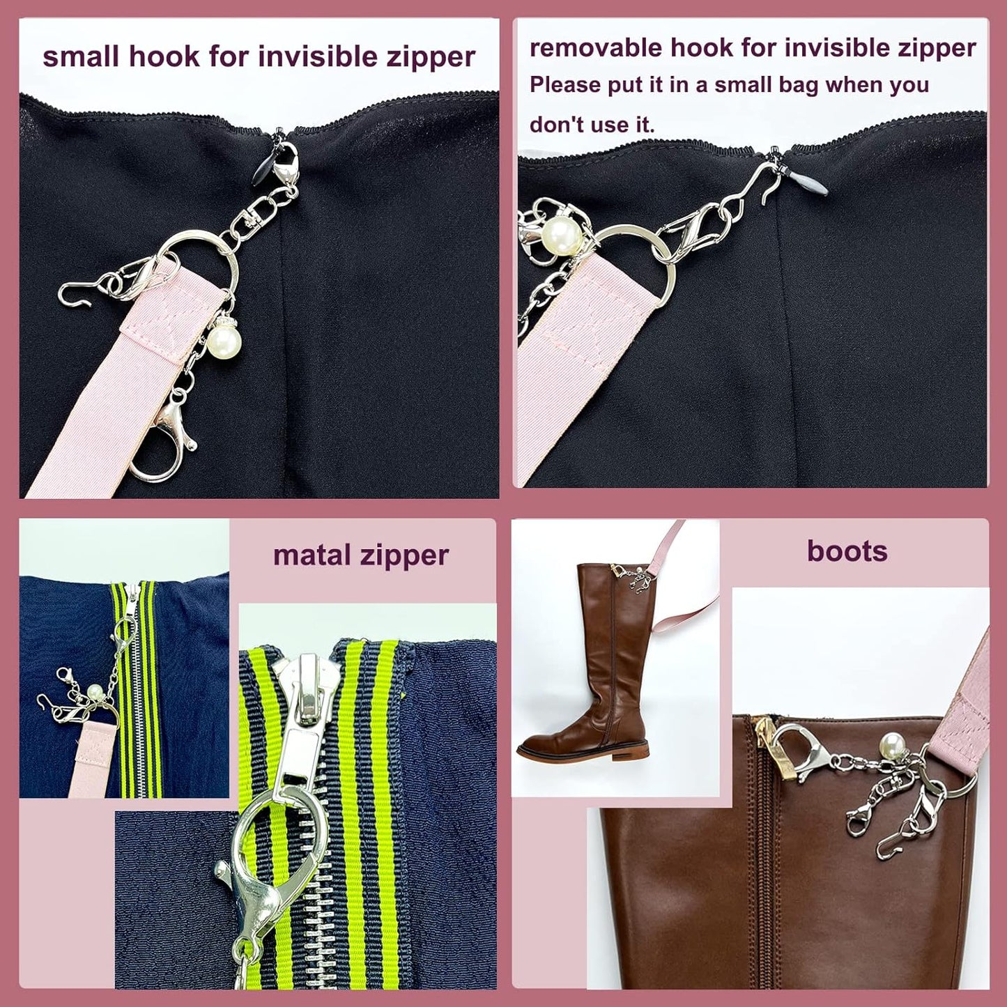 Zipper Helper Pull for Dresses - with 3 Different Types Hook - Dress Zipper Pull Helper - Zipper Puller Herlper for Boots - Zipper Helper Pull for Dresses with Invisible Zippers - FYOURH