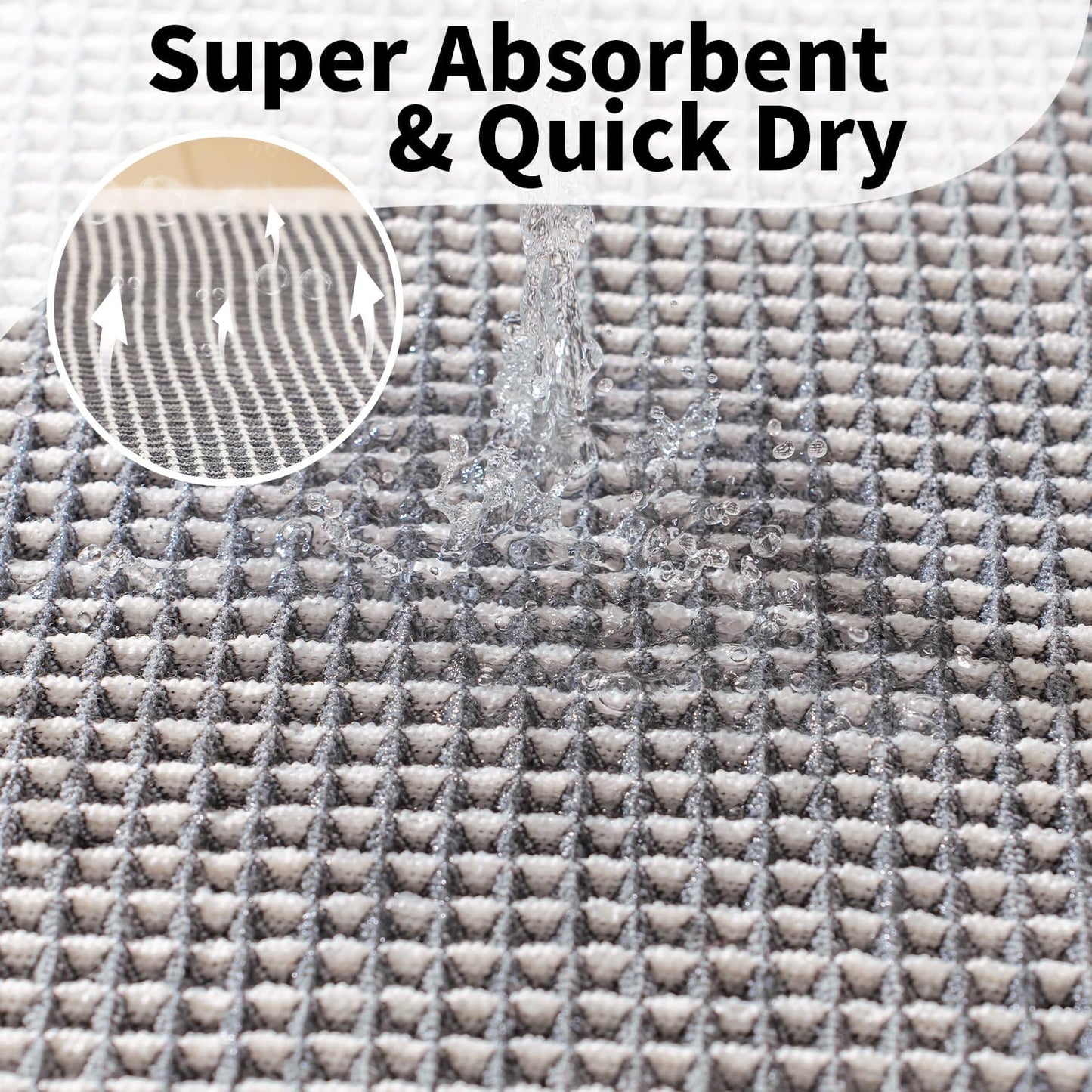 Waffle Runner Bath Mat - Long Boho Bathroom Rugs Non Slip Washable, Super Absorbent & Quick Dry, Soft Bath Mat Farmhouse Bathroom Decor, 24'' x 72'', Dark Grey and White