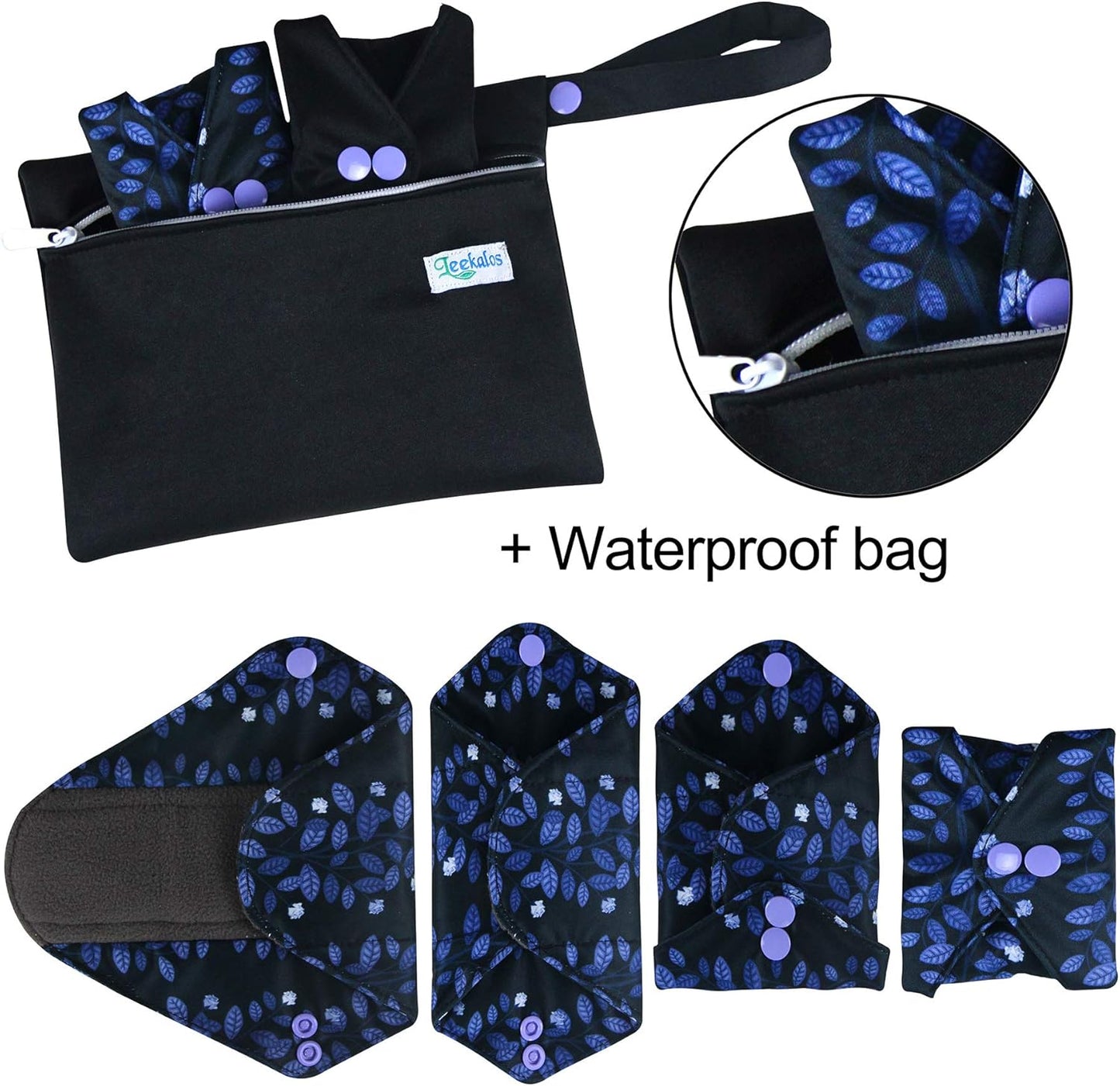 Leekalos Reusable Menstrual Pads - Bamboo Menstrual Cloth Pads | Light Incontinence Pads | Reusable Sanitary Pads - Pack of 6, 1 Cloth Mini Wet Bag
