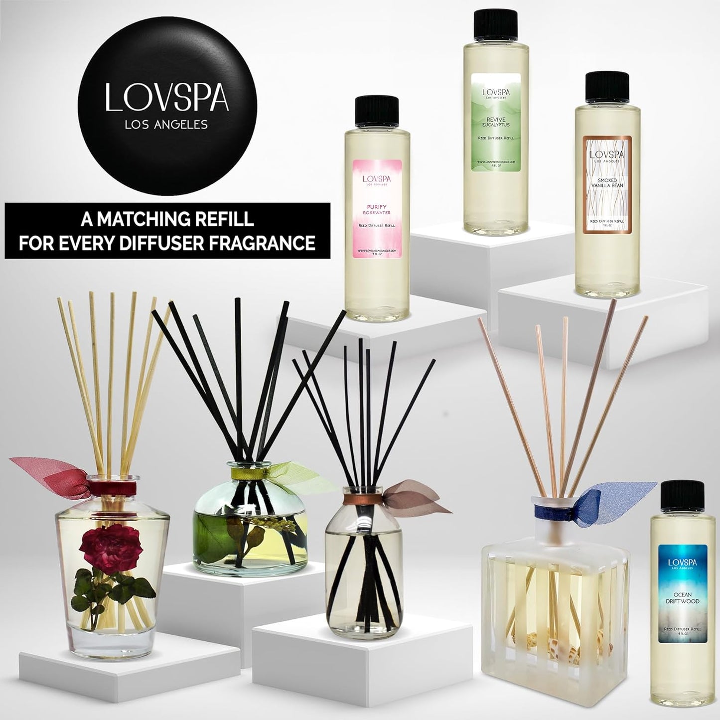 LOVSPA Reed Diffuser Set, Winter Forest Pine Scented Oil Diffuser with Sticks, Home Fragrance Accessories for Bathroom Shelf Decor, Aroma Diffusers for Home or Office Desk, USA Made