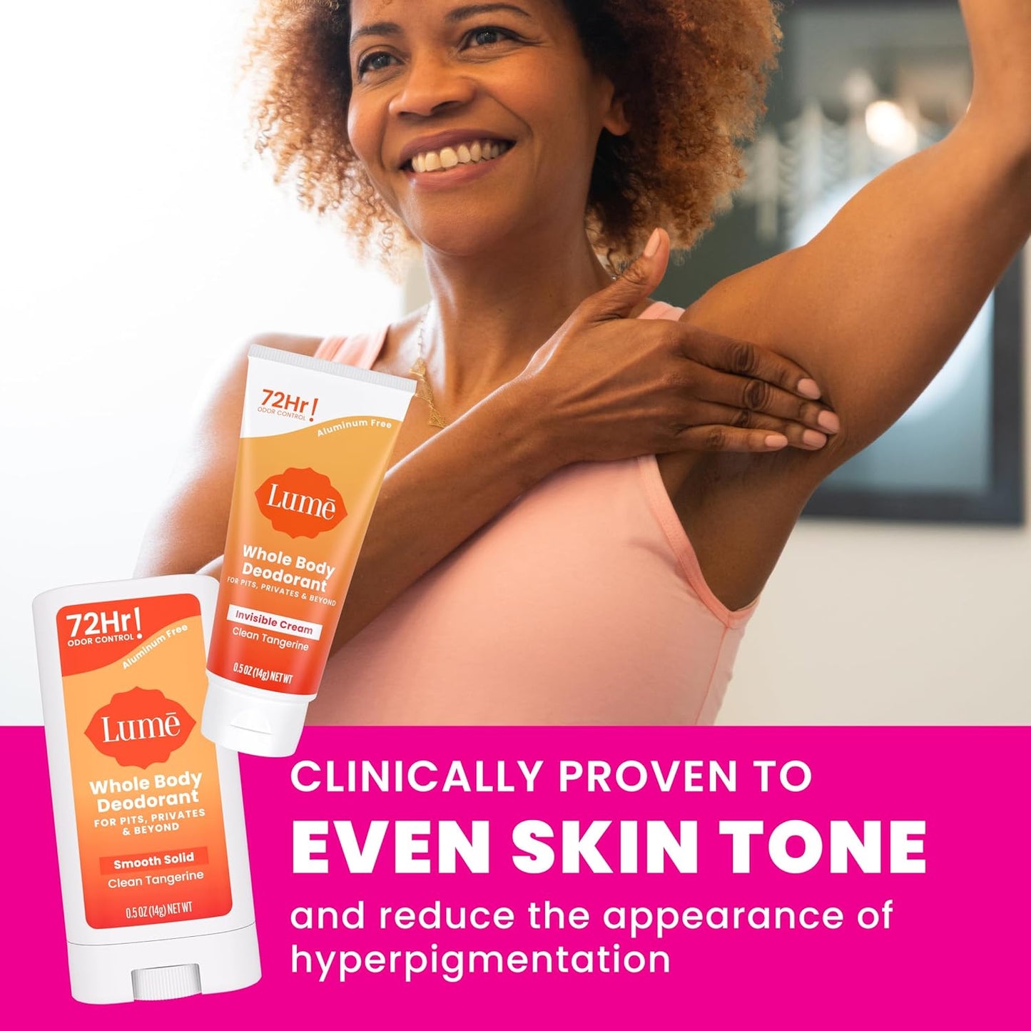 Lume Whole Body Deodorant - Invisible Cream + Solid Stick Mini Bundle - 72 Hour Odor Control - Aluminum & Baking Soda Free, Skin Loving - 0.5 Ounce Each - Travel, Trial Size Minis (Clean Tangerine)