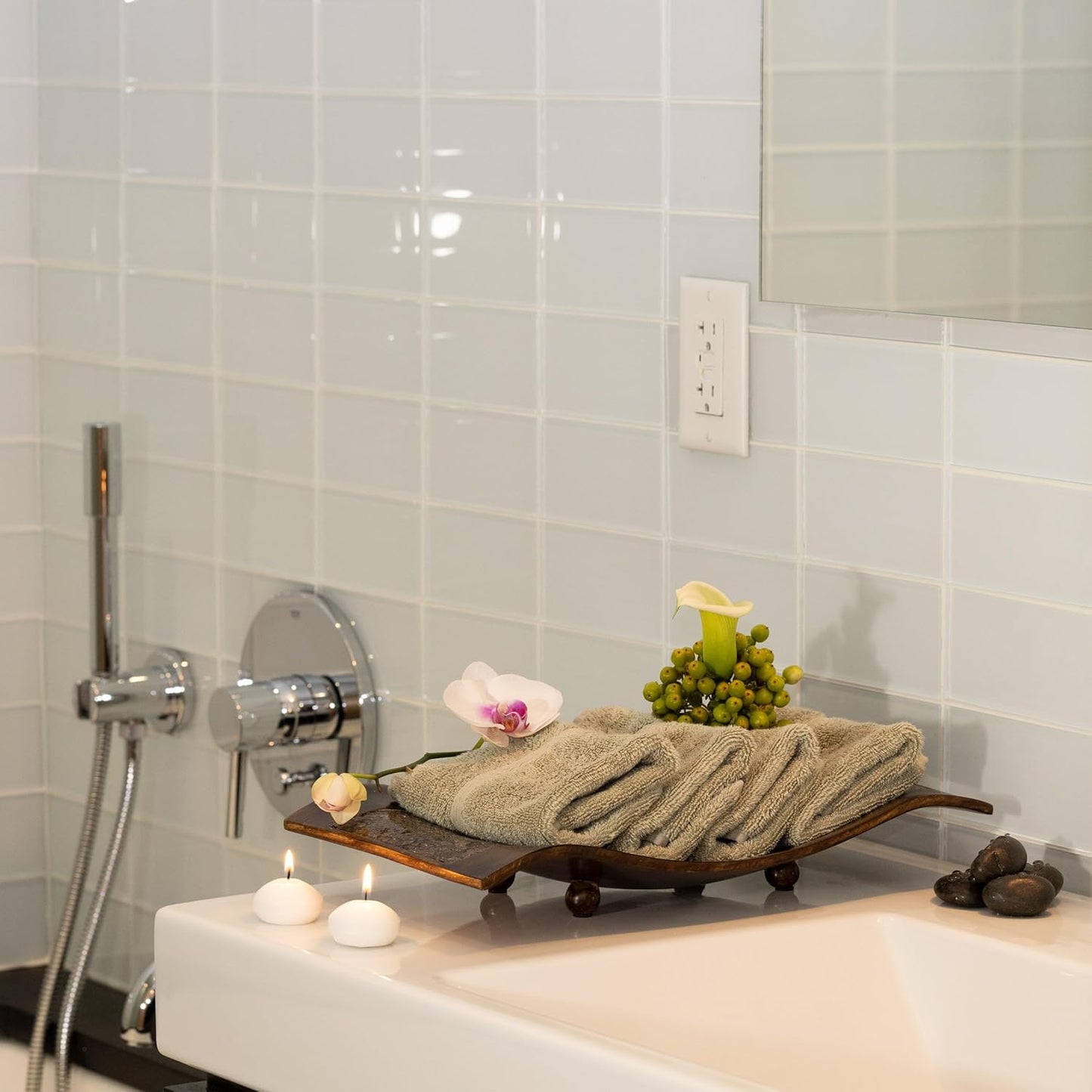 Mosobam Luxury Turkish Towels Set of 12 Washcloths 13X13 Seagrass Green 700 GSM Bamboo Viscose & Aegean Turkish Combed Cotton