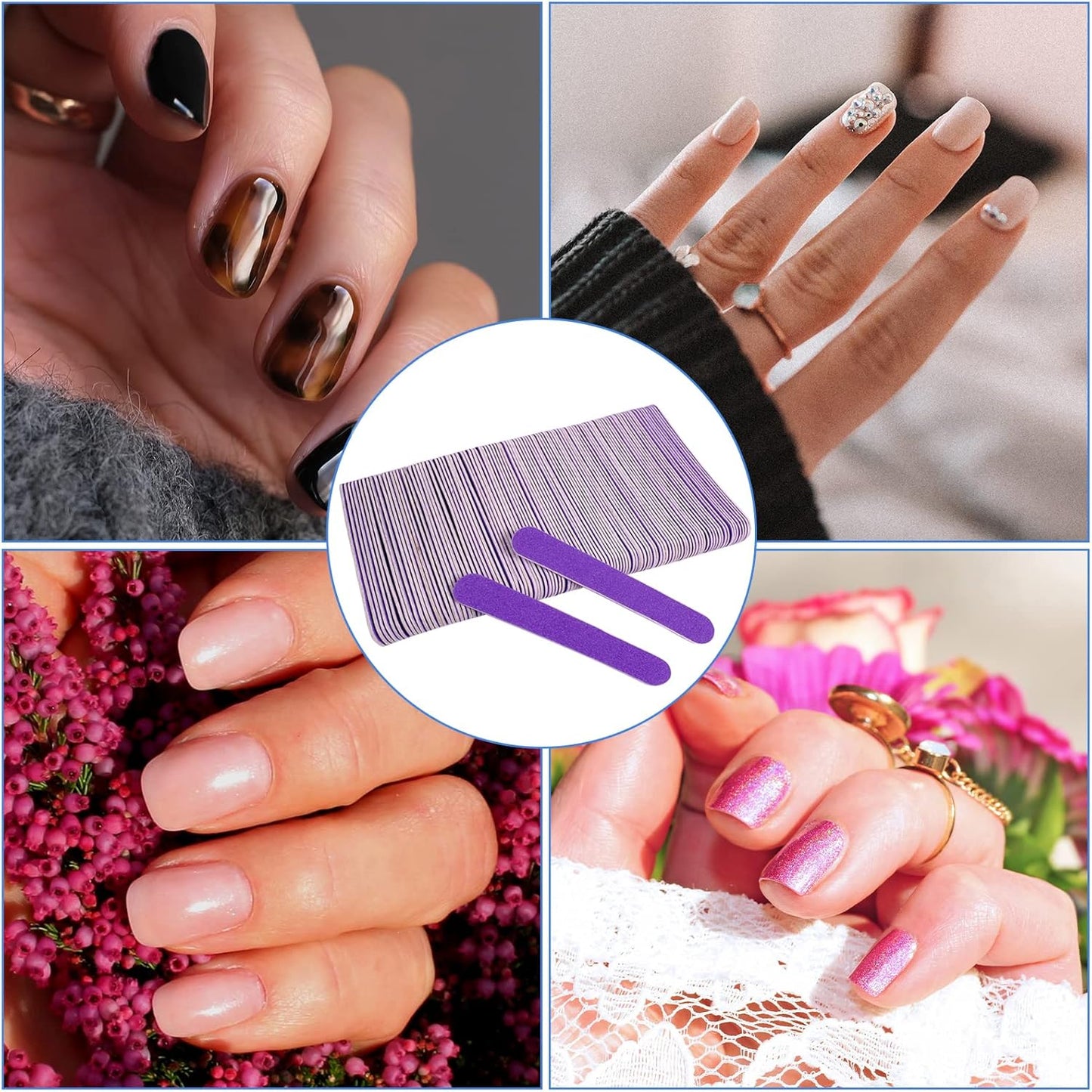 Mini Nail Files Bulk (100 Pcs), Double Sided Emery Board Nail File for Nature Nails, Manicure Tool Set Disposable Colorful Nail File for Home Salon Use Travel Size Men Women Kids Wood Board