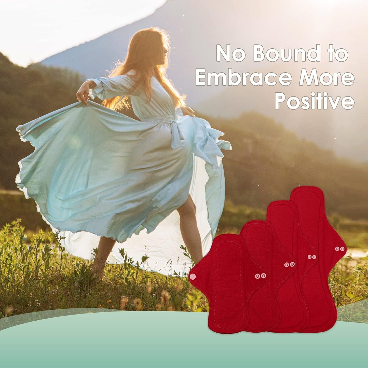 wegreeco 6 Pcs Reusable Menstrual Pads, Ultra Absorbent Cloth Pads for Heavy Flow, Sanitary for Teens, Women, Nonslip Panty Liners + Bag (Burgundy, Starter Kit Set)