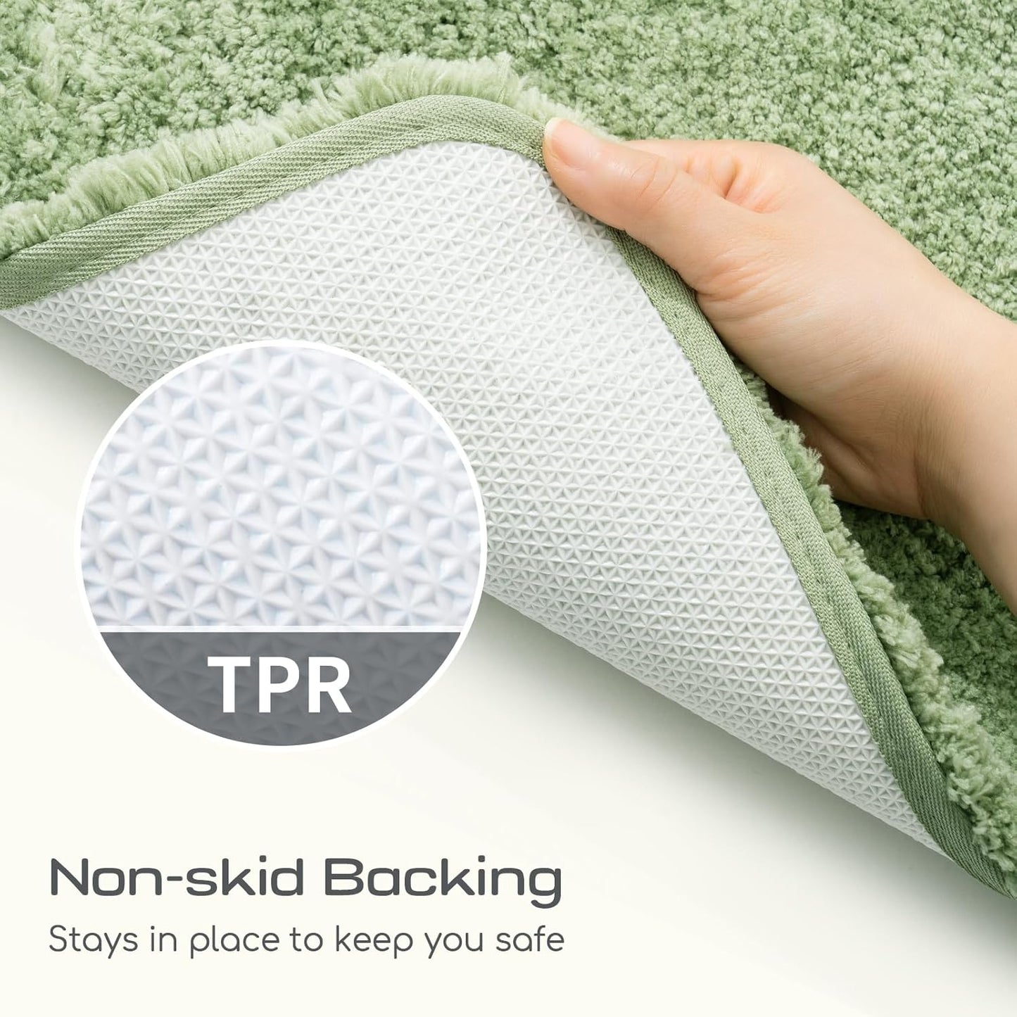 ROSMARUS Shaggy Bath Rugs for Bathroom Non Slip 24" X 36", Water Absorbent Bath Mat, Soft Shower Mat for Floor & Tub, Fluffy Plush Machine Washable, Green