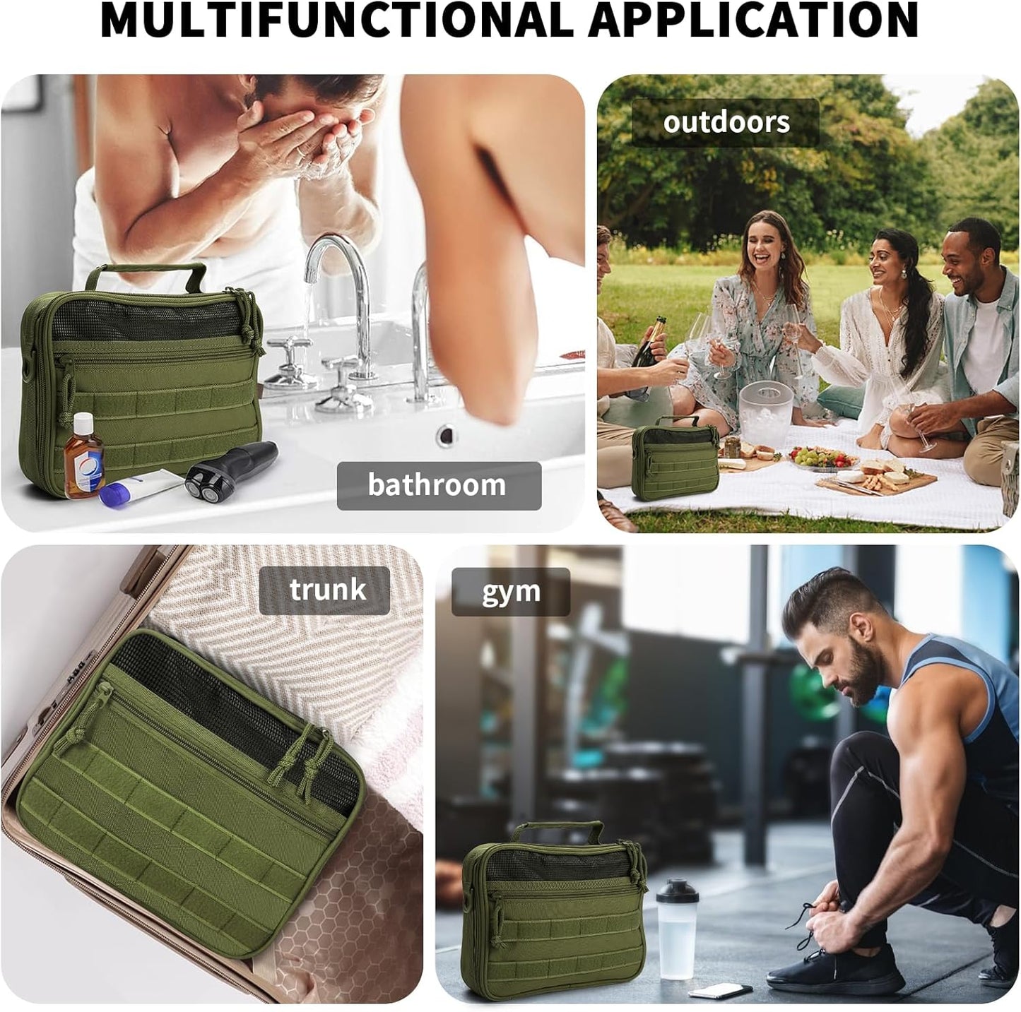 mens toiletry travel bag tactical toiletry bag hanging toiletry bag shower bag travel kit (green)