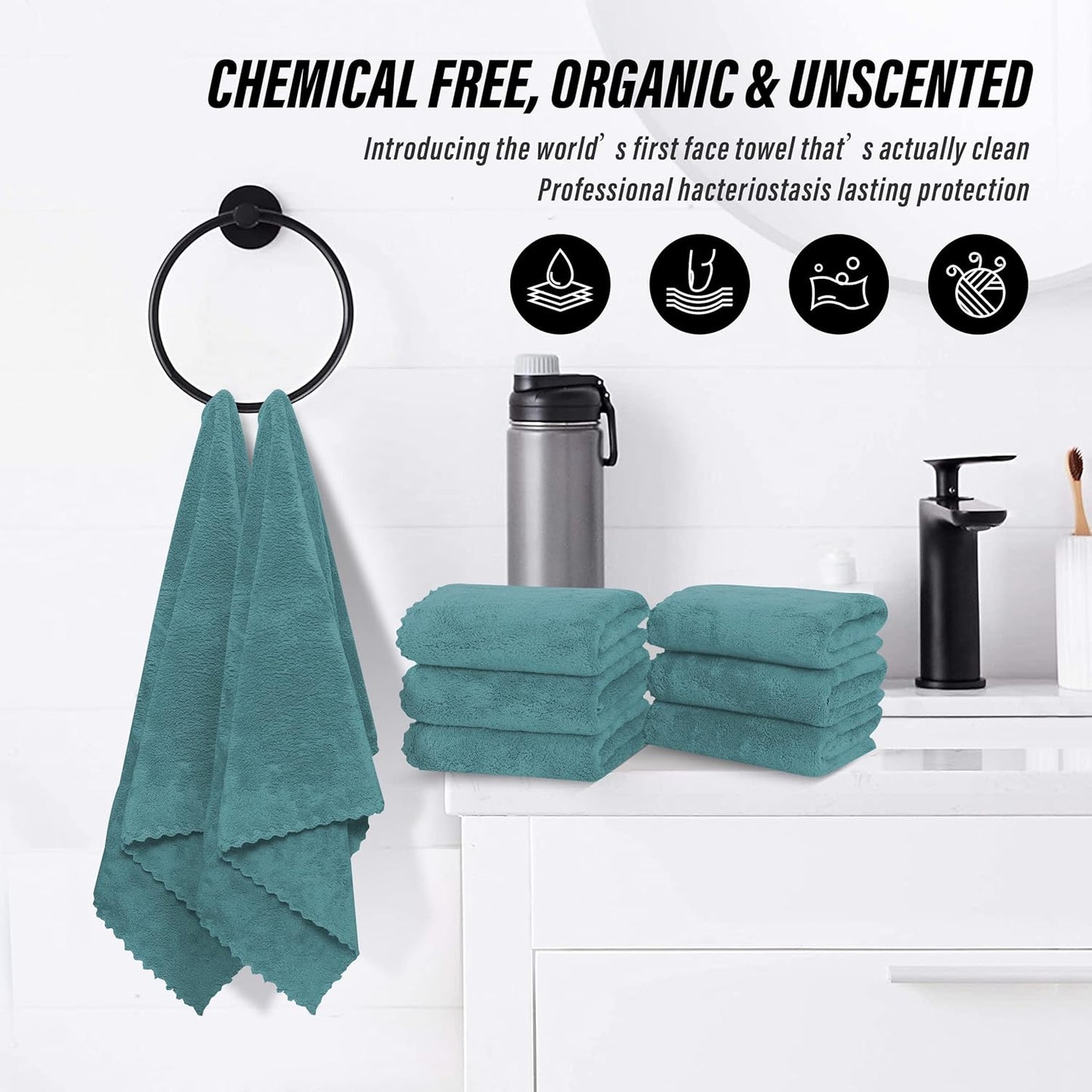 MOONQUEEN 18 Pack Premium Hand Towels - Quick Drying - Microfiber Coral Velvet Highly Absorbent Towels - Multipurpose Use as Hotel, Bathroom, Shower, Spa, Hand Towel 16 x 28 inches (Teal)