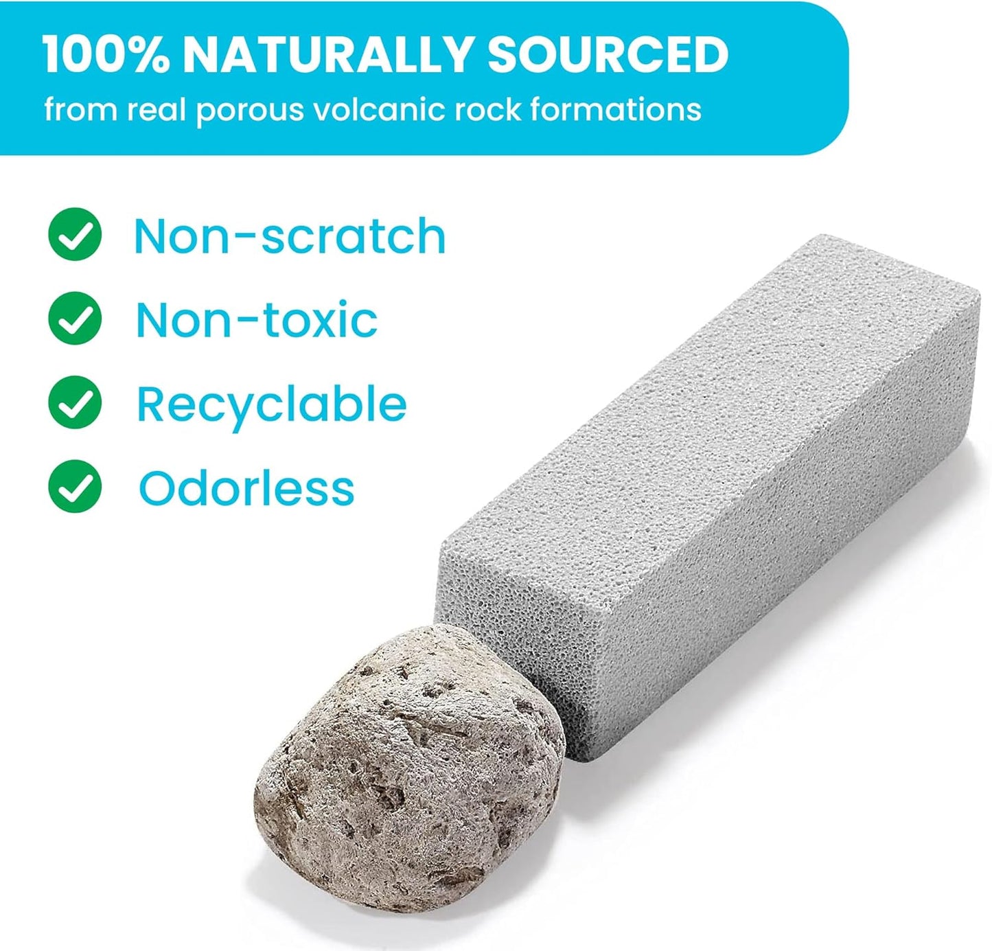 Pumice Stone Toilet Bowl Cleaner | Long Handle & Eco-friendly Screw-on Pumice Stones | Scouring Stick for Toilet Cleaning, Stain Removal on Toilets, Grills, Tiles, Grout & Pools | 6 Pack