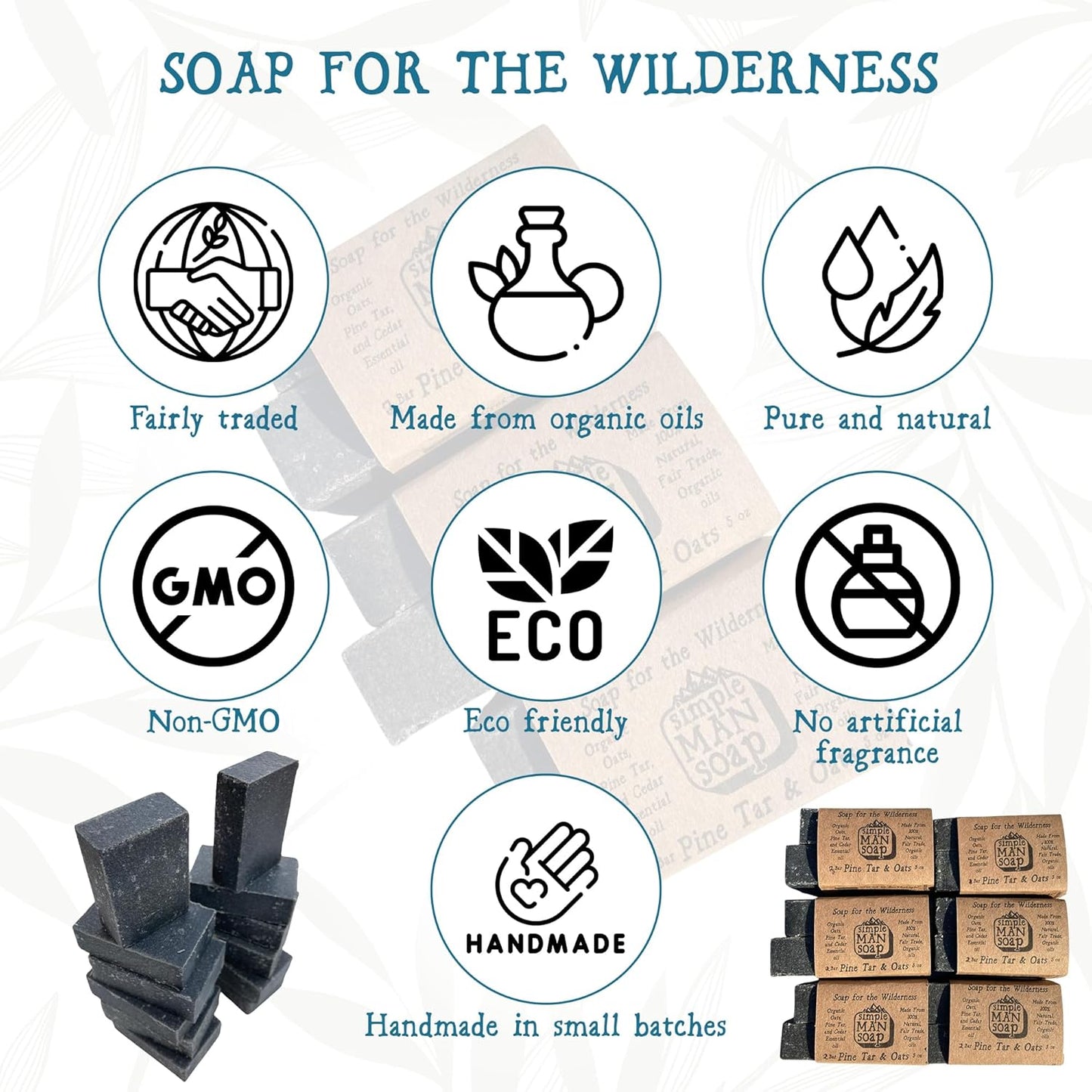 SimpleMan Soap Bar (Pine Tar and Oat) - Men’s soap with Organic & Fair Trade Essential Oils - All Natural, Handmade Man Bath Soap Bars-Pack of 12-2.5 Ounce bars(30 Ounces Total)