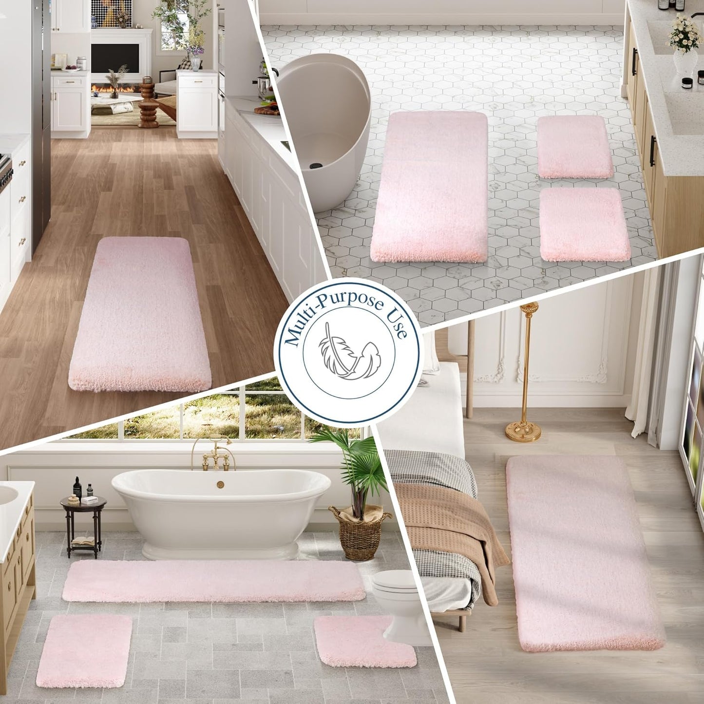 Walensee Bathroom Rug (24 x 36, Blush) Extra Soft and Absorbent Shaggy Bath Mat Machine Washable Microfiber Non Slip Luxury Bathroom Floor Mat