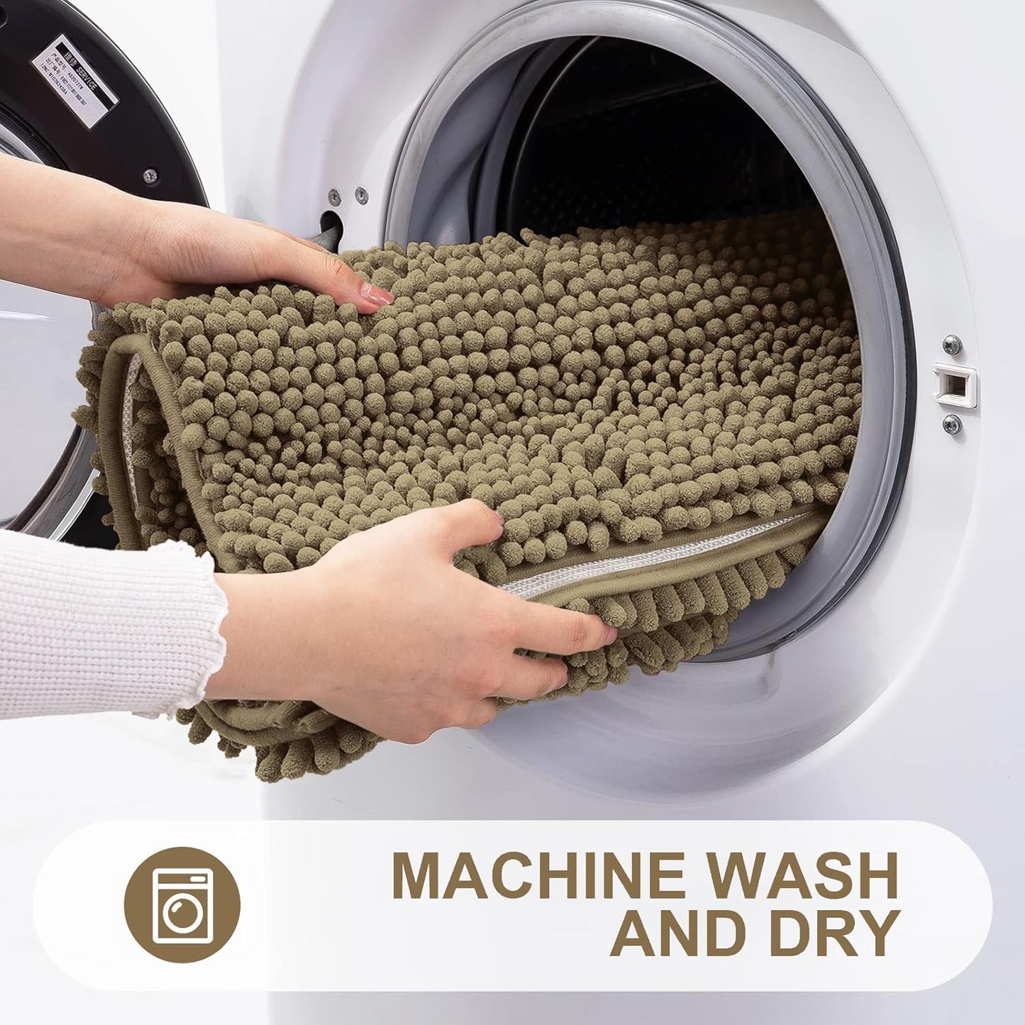 Grandaily Chenille Striped Bathroom Rugs 24x16, Extra Thick and Absorbent Bath Mats, Non-Slip Soft Plush Shaggy Shower Carpet, Machine Wash Dry, Bath Rug for Bathroom, (Small, Tan)