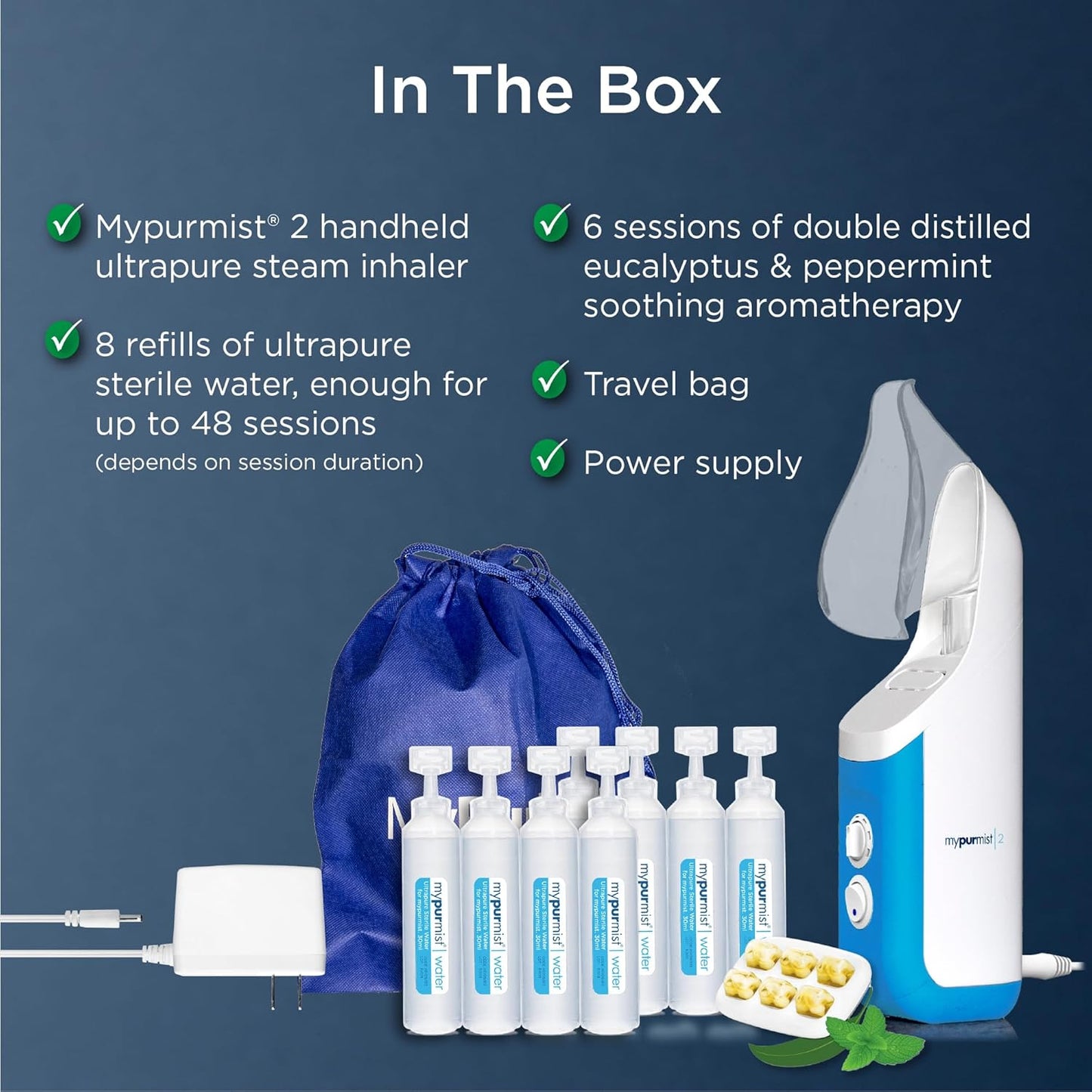 Mypurmistยฎ Premium Value Pack - Handheld Ultrapure Instant Steam Inhaler - Fast Allergy Nasal Congestion Cold Cough Sinus Relief - Vaporizer Humidifier Steamer, Voice Care