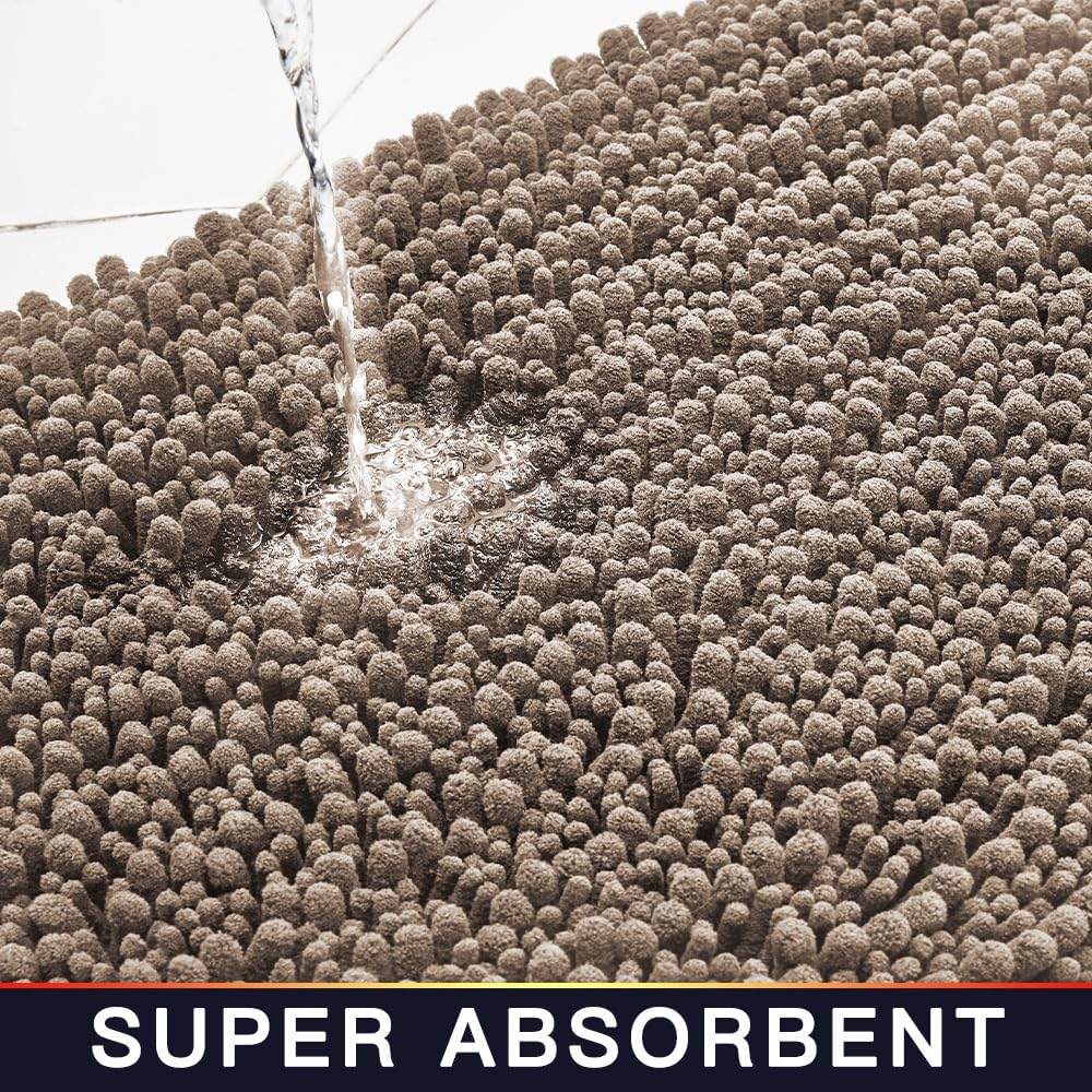 Walensee Bathroom Rug Non Slip Bath Mat (32x20 Inch Taupe) Water Absorbent Super Soft Shaggy Chenille Machine Washable Dry Extra Thick Perfect Absorbant Best Large Plush Carpet for Shower Floor