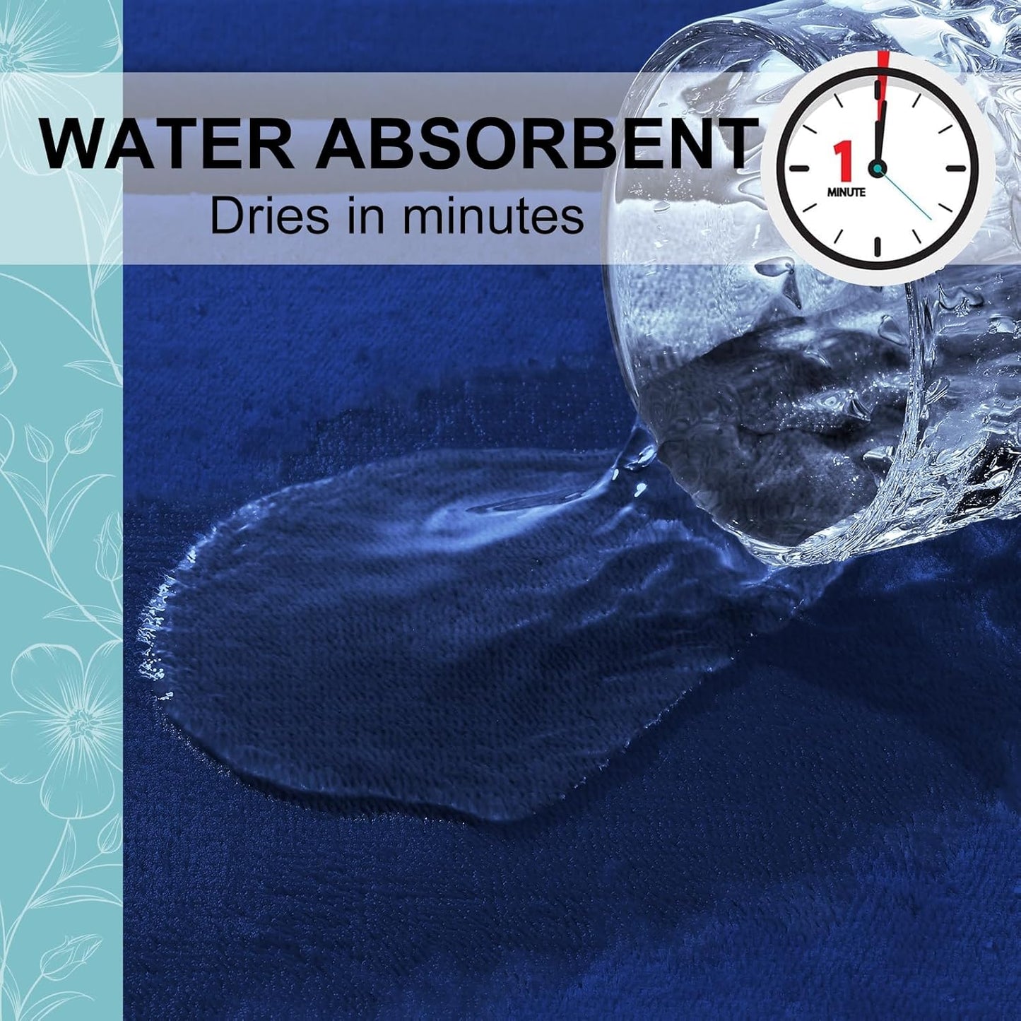 Grandaily Memory Foam Bath Mat Rug 47x17, Ultra Soft, Non-Slip and Absorbent Bathroom Rugs, Machine Wash Dry, Comfortable Bath Carpet for Bathroom Floor, Tub and Shower, Navy Blue