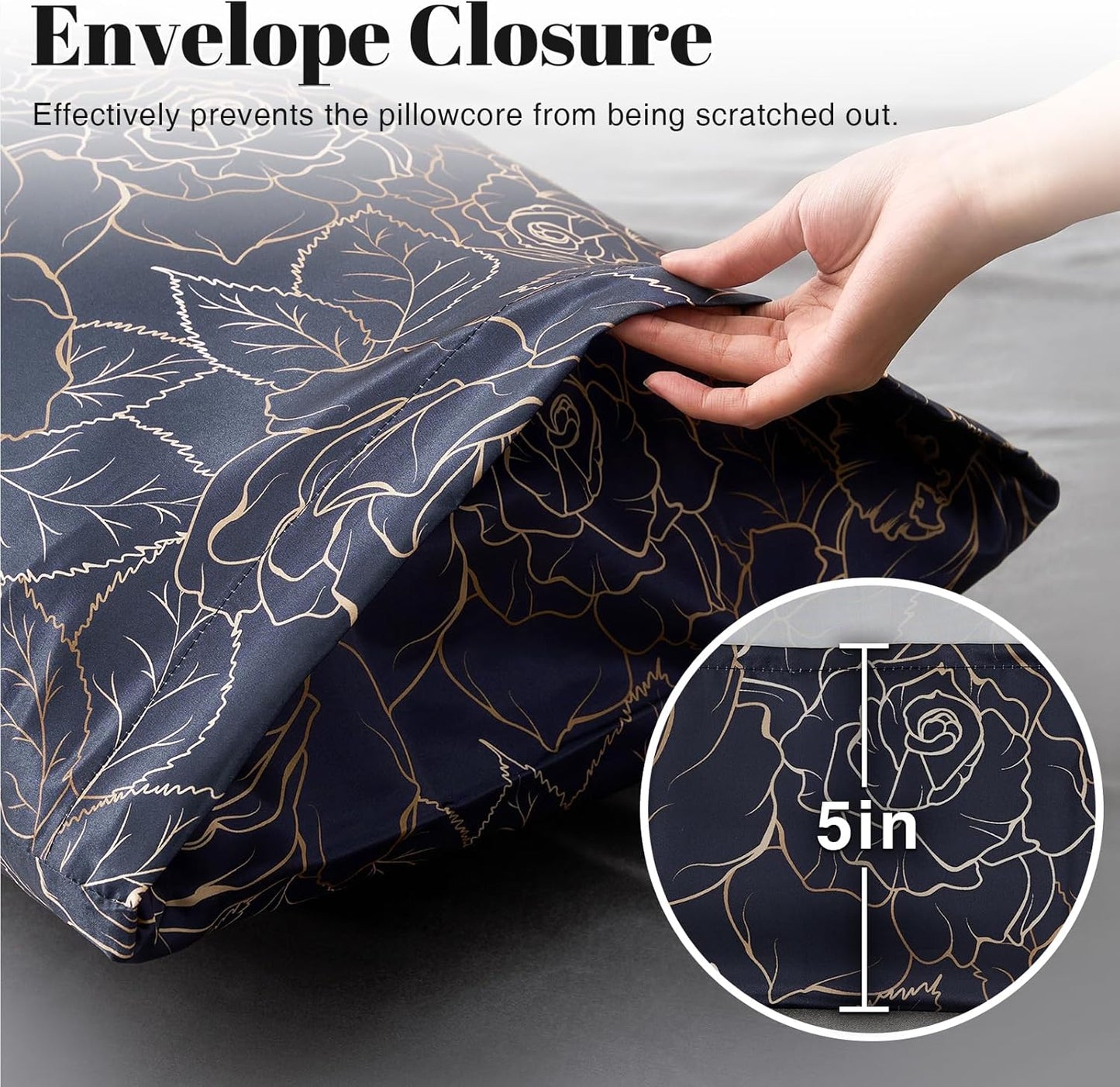 EXQ Home Satin Body Pillowcase for Hair and Skin- Rose on Blue Silk Long Pillowcase 20x54 inches - Satin Pillow Cases with Envelope Closure, Gifts for Women