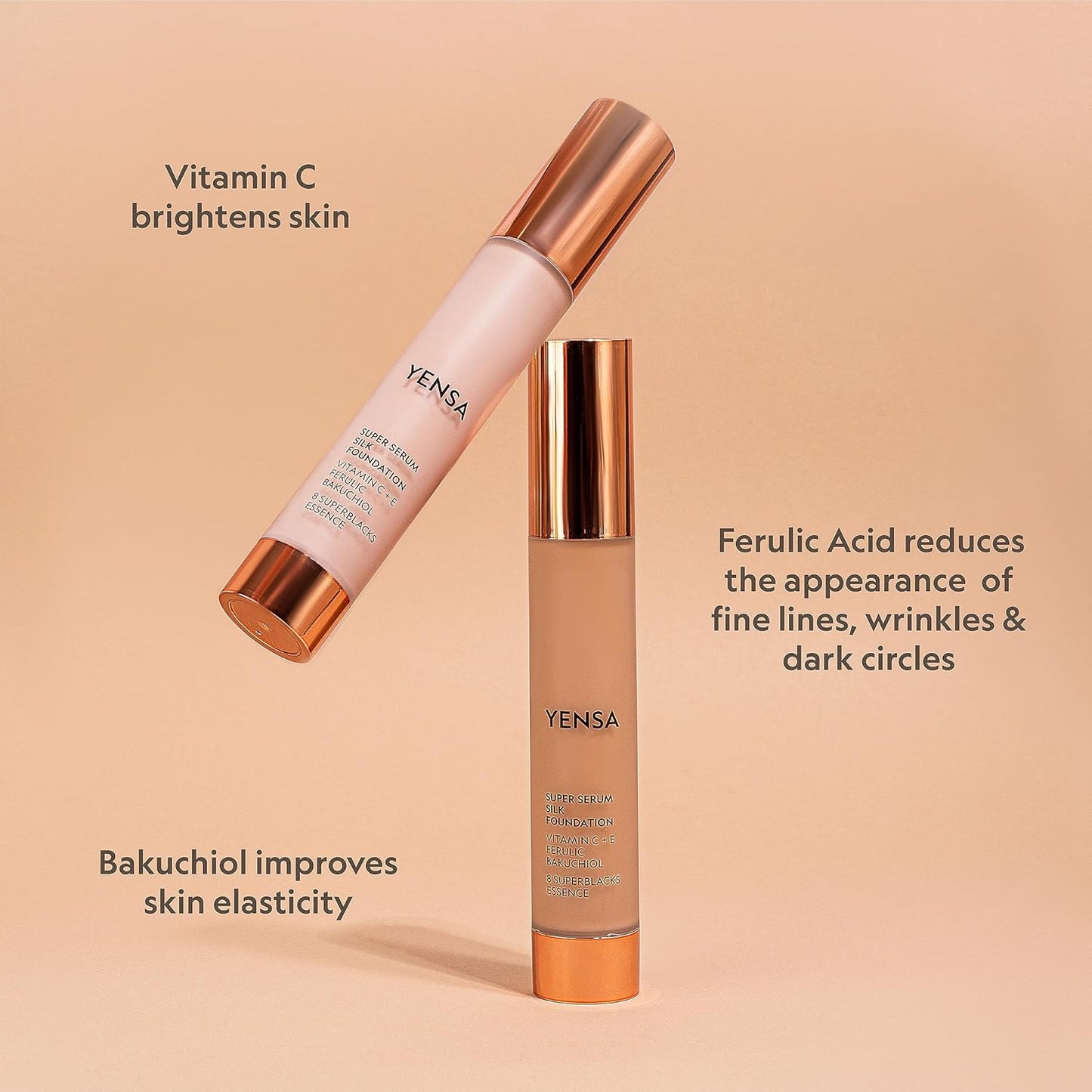YENSA Serum Foundation Makeup - Super Silk Full Coverage Foundation Enriched with Peptides, Vitamin C & Ferulic Acid to Help Reduce Fine Lines, Wrinkles & Dark Circles - Light Medium 1 (1 oz)