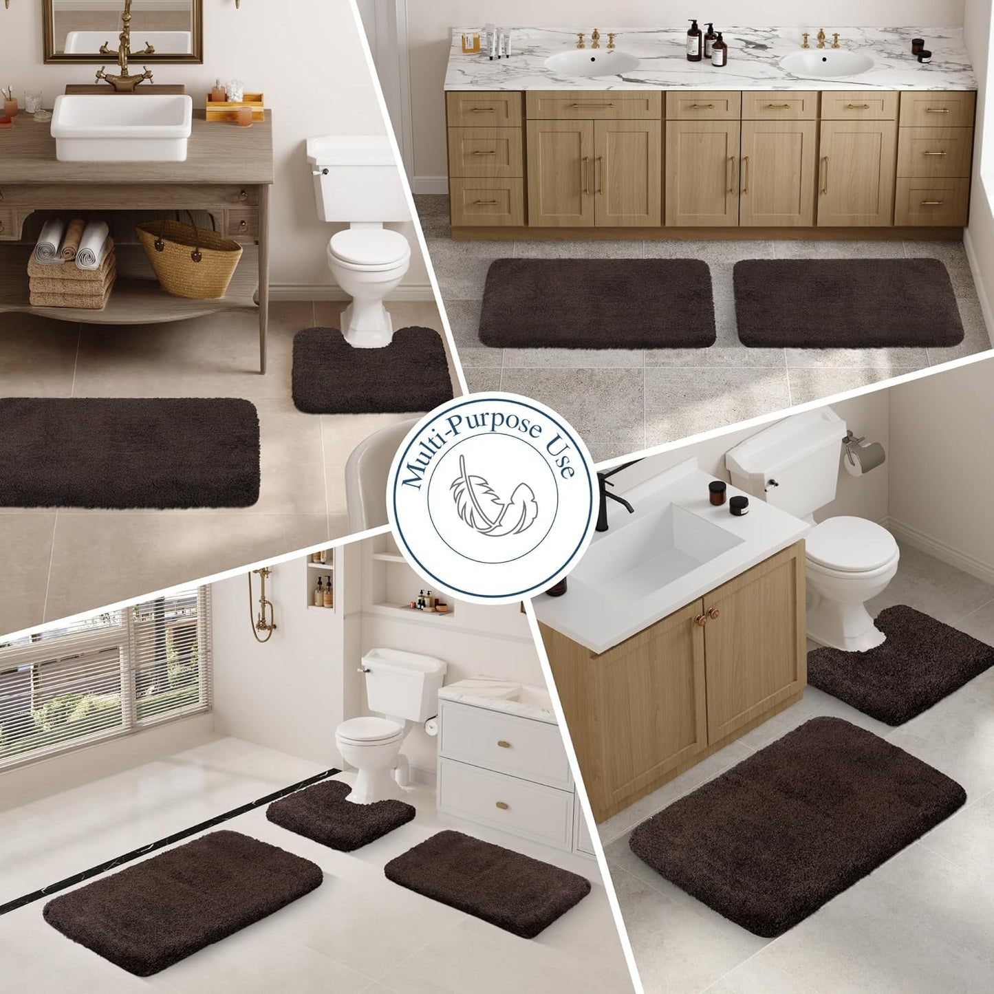 Walensee Large Bathroom Rug (24 x 36, Brown) Extra Soft and Absorbent Shaggy Bath Mat Machine Washable Microfiber Non Slip Luxury Floor Mat