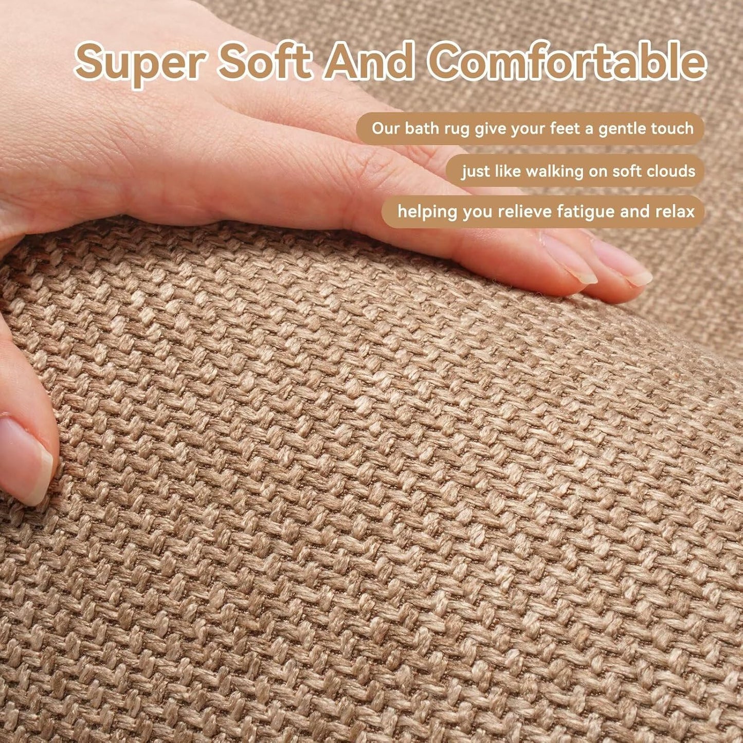 Non Slip Bath Mat Bathroom Rugs, Rubber Backing Braided Ultra Thin Bath Mats, Super Absorbent Quick Dry Bath Rug Shower Mat, Bathroom Floor Mat Fit Under Door, Machine Washable, Brown 24" x 35"