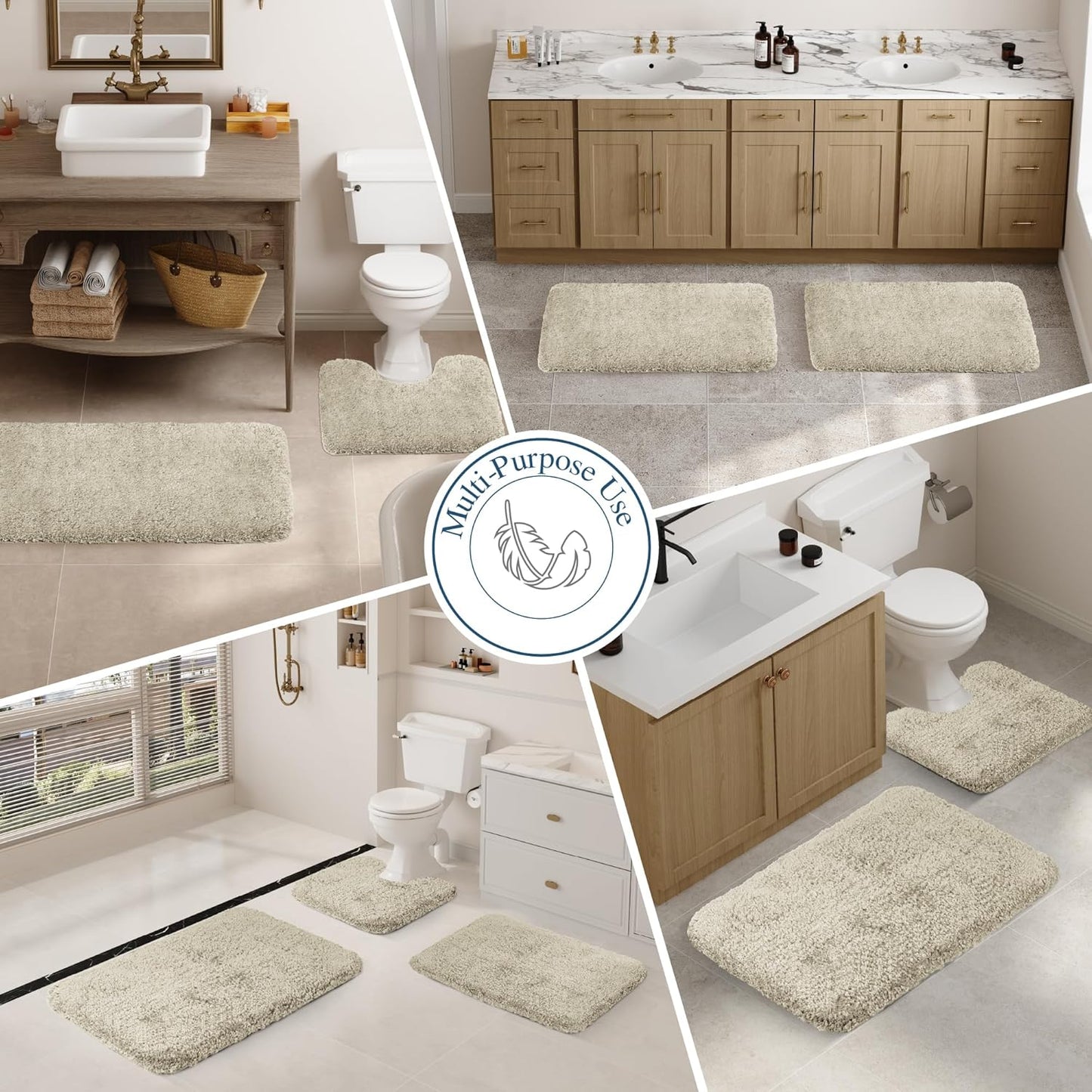 Walensee Large Bathroom Rug (24 x 36, Light Tan) Extra Soft and Absorbent Shaggy Bath RugMachine Washable Microfiber Bath Mat Non Slip Bath Mat, Luxury Bathroom Floor Mats