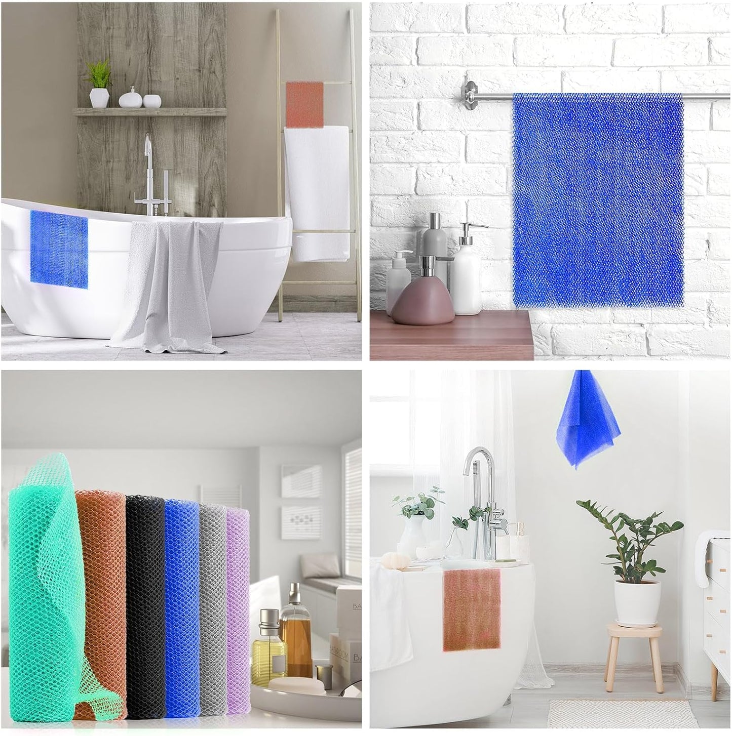 UJFQBH 6 Pieces African Bath Sponge African Net Long Net Bath Sponge Exfoliating Shower Body Scrubber Back Scrubber Skin Smoother,Great for Daily Use (Purple, Gray, Blue, Black, Brown, Green)