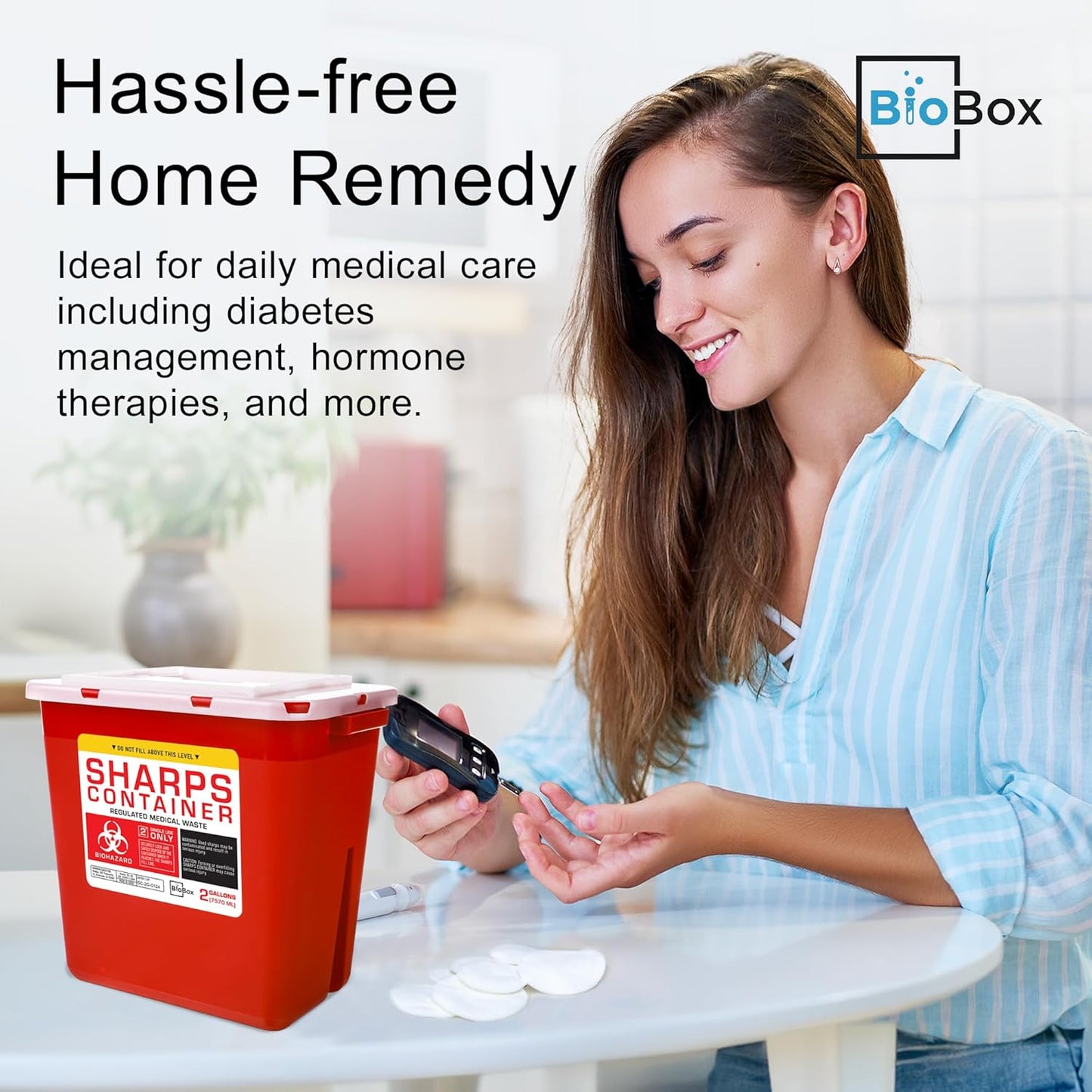 Sharps Container Large - Sharps Containers for Home Use and Labs - Portable Needle Disposal and Travel Size Biohazard Bin - 2 Gallon (Pack of 2)