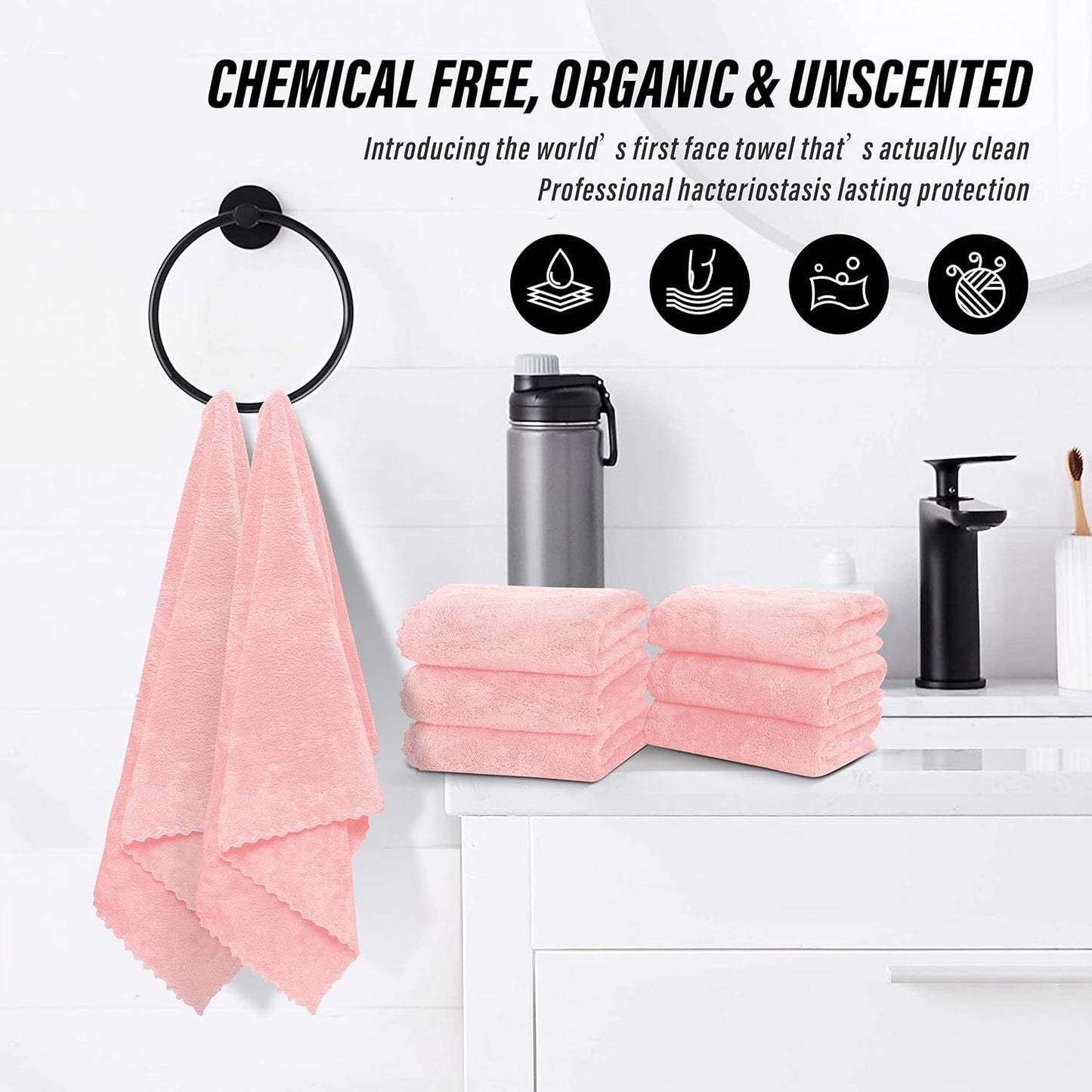 MOONQUEEN 18 Pack Premium Hand Towels - Quick Drying - Microfiber Coral Velvet Highly Absorbent Towels - Multipurpose Use as Hotel, Bathroom, Shower, Spa, Hand Towel 16 x 28 inches (Pink)