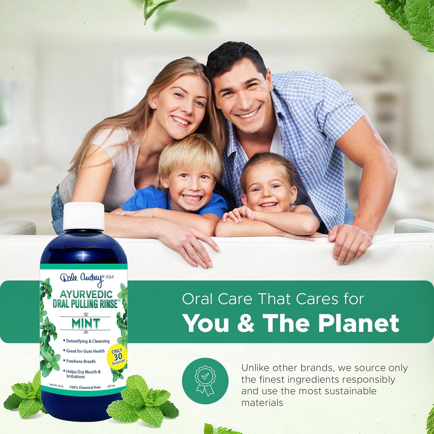 Ayurvedic Oil Pulling Rinse for Teeth and Gums | Made in USA Alcohol Free Mouthwash for Fresh Breath | Pulling Oil with Oils Extract for Teeth Whitening & Healthy Gums | Mint Oral Rinse - 8 Fl Oz