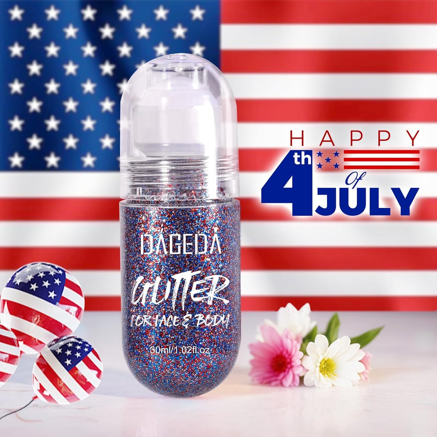 DAGEDA Red White and Blue Body Glitter Gel, Roll-on Face Glitter for USA Pride Day, 4th of July Women Costume Accessories,Patriotic Glitters President's Day, Holographic Festival Makeup