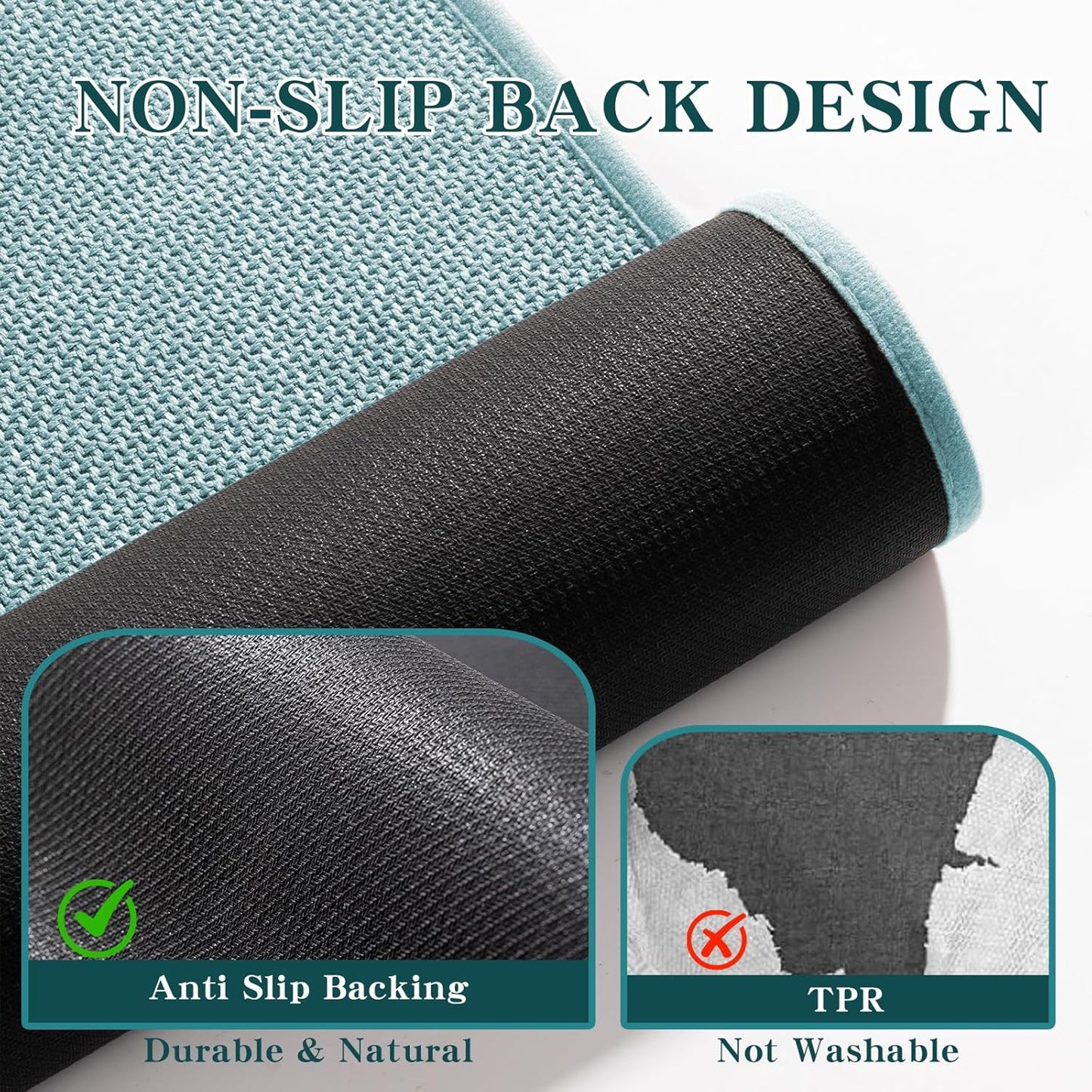 chakme Bathroom Rugs Mat 47x17, Ultra Thin Non Slip Bath Mat Runner Quick Dry Absorbent Bath Mat for Bathroom Floor, (Light Blue, 47"x17")