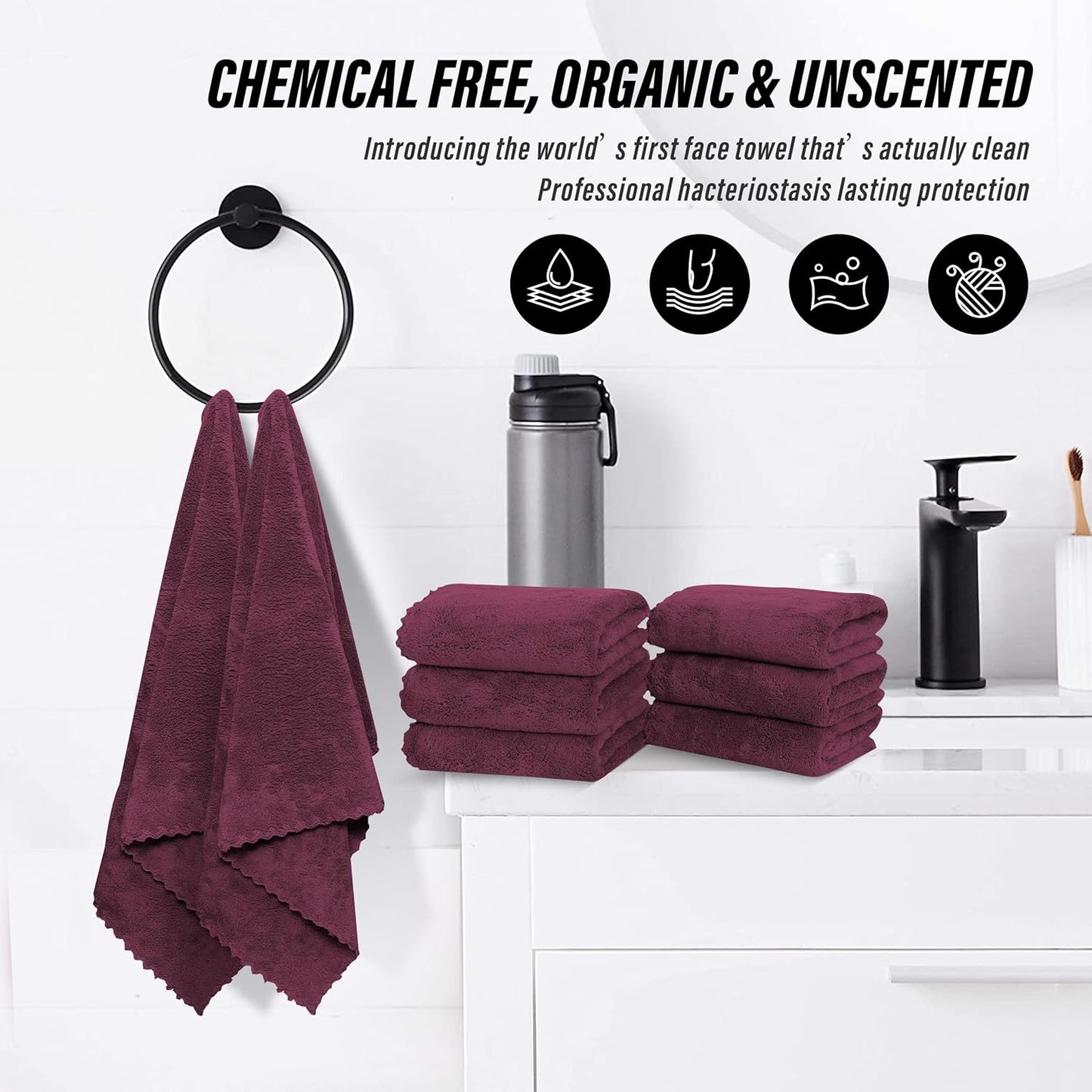 MOONQUEEN 6 Pack Premium Hand Towels - Quick Drying - Microfiber Coral Velvet Highly Absorbent Towels - Multipurpose Use as Hotel, Bathroom, Shower, Spa, Hand Towel 16 x 28 inches (Burgundy)