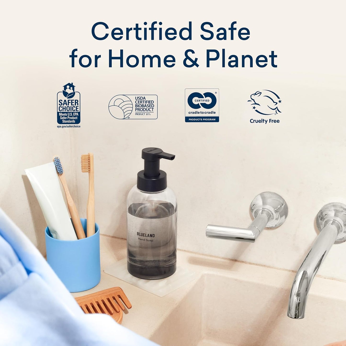 BLUELAND Foaming Hand Soap Refill Tablets, 10-Pack, Fragrance Free, Eco Friendly Cleaning Products, 10 x 9 Fl oz