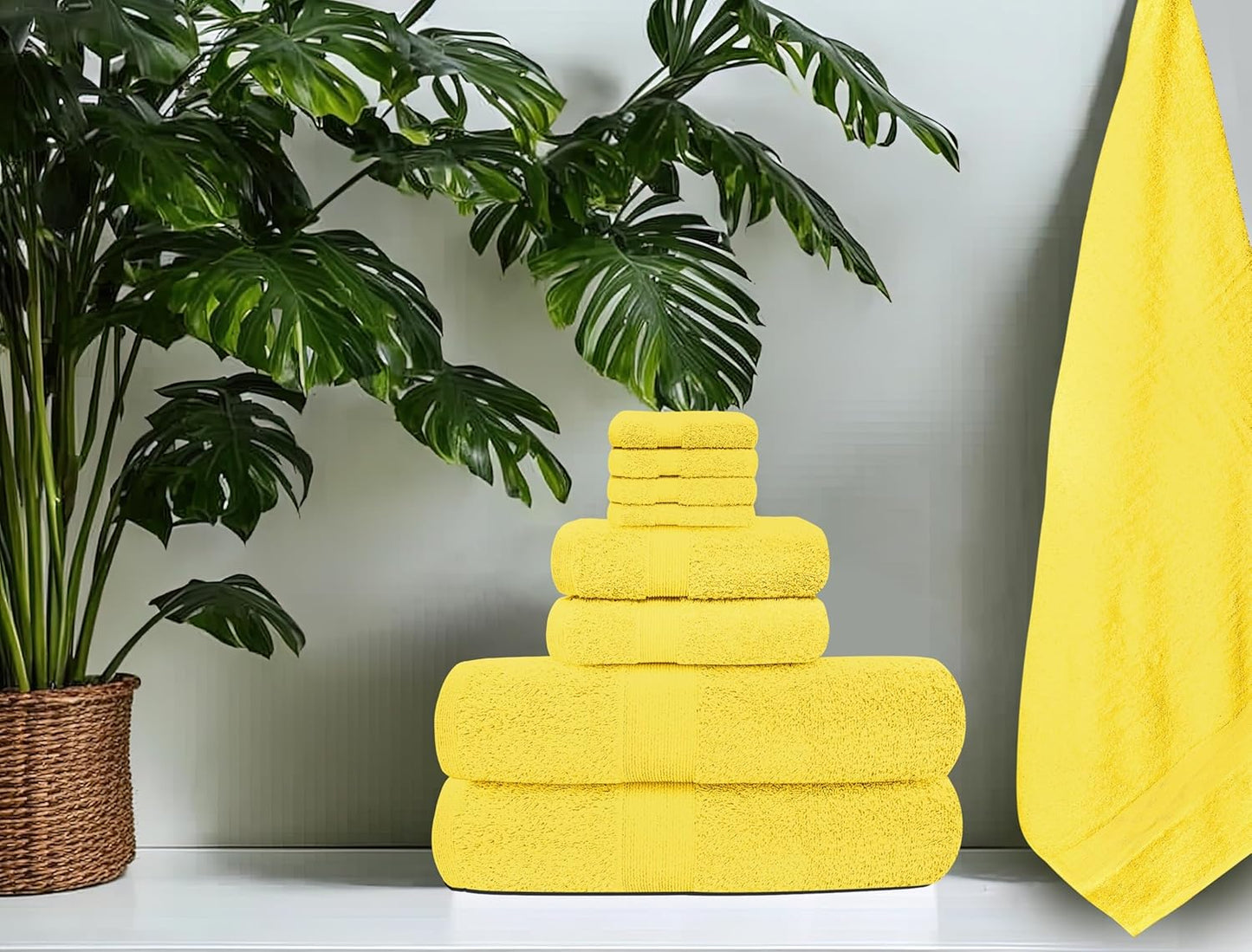 Luxury 8 Piece Towel Set, 2 Bath Towels 2 Hand Towels 4 Washcloths, Towels for Bathroom, Home, Spa & Gym - Highly Absorbent Ultra Soft Quick-Dry (Yellow)