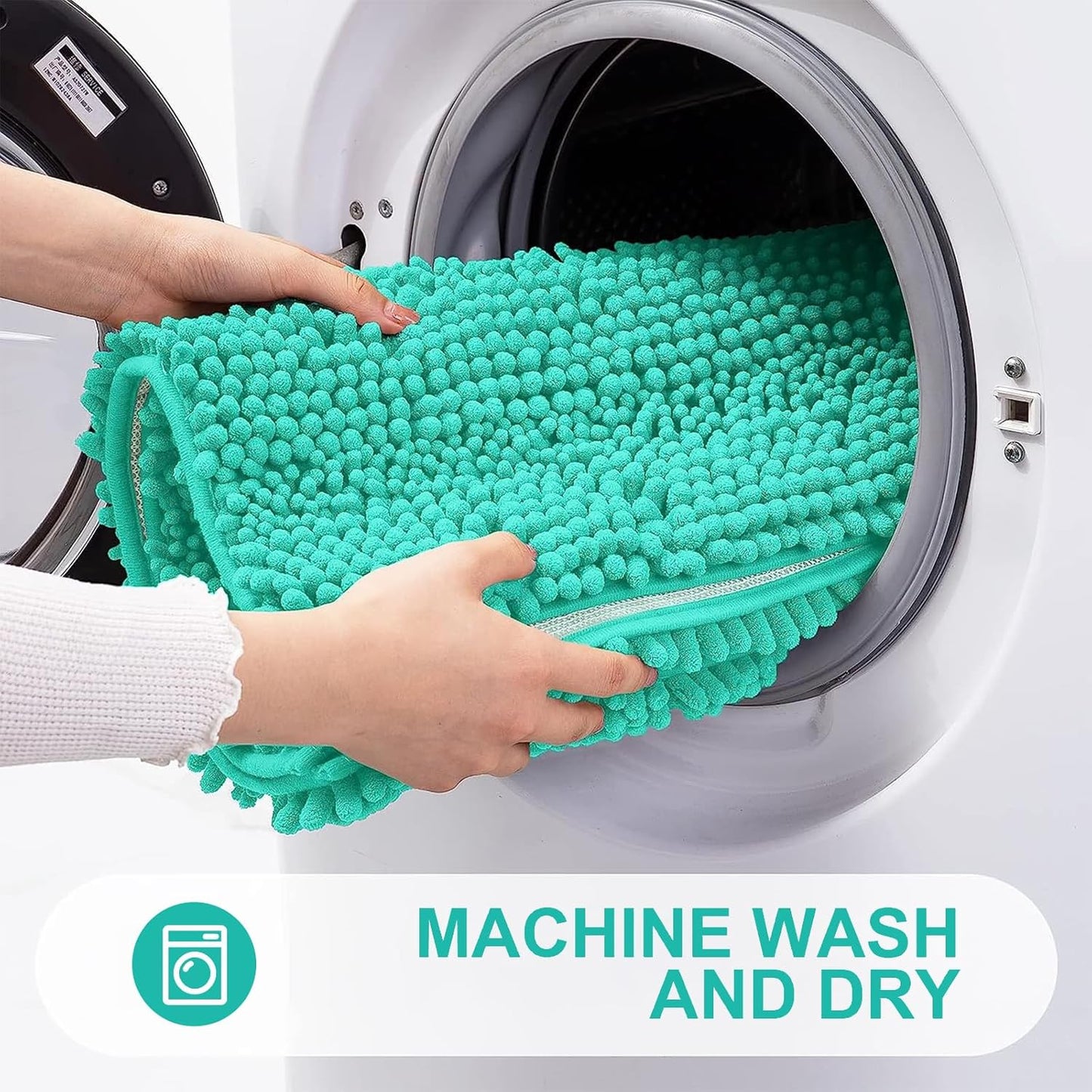 Grandaily Chenille Striped Bathroom Rugs 59x20, Extra Thick and Absorbent Bath Mats, Non-Slip Soft Plush Shaggy Shower Carpet, Machine Wash Dry, Bath Rug for Bathroom, Teal