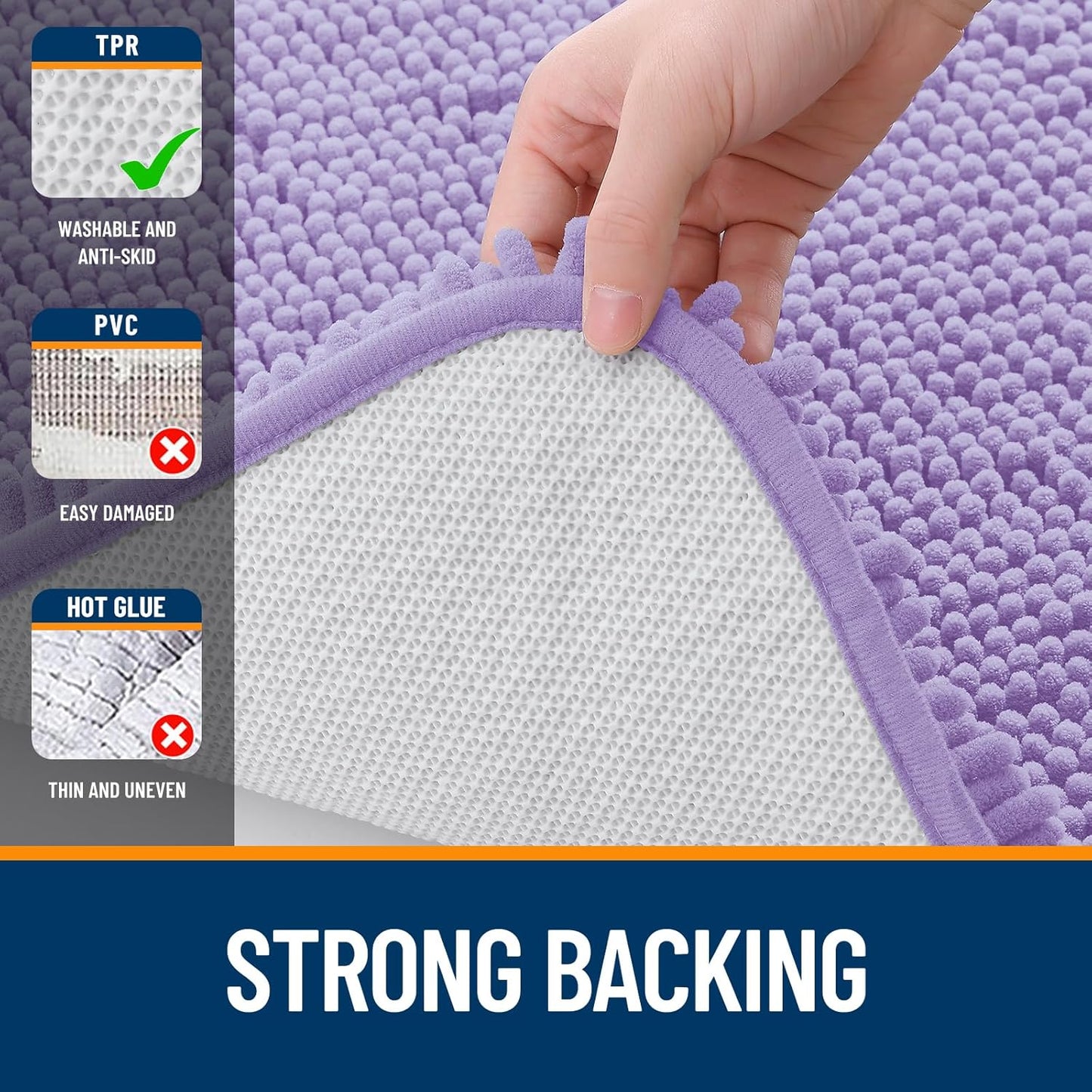 OLANLY Bathroom Rugs 44x24, Extra Soft Absorbent Chenille Bath Rugs, Rubber Backing Quick Dry, Machine Washable Bath Mats for Bathroom Floor, Tub and Shower, Home Decor Accessories, Lavender
