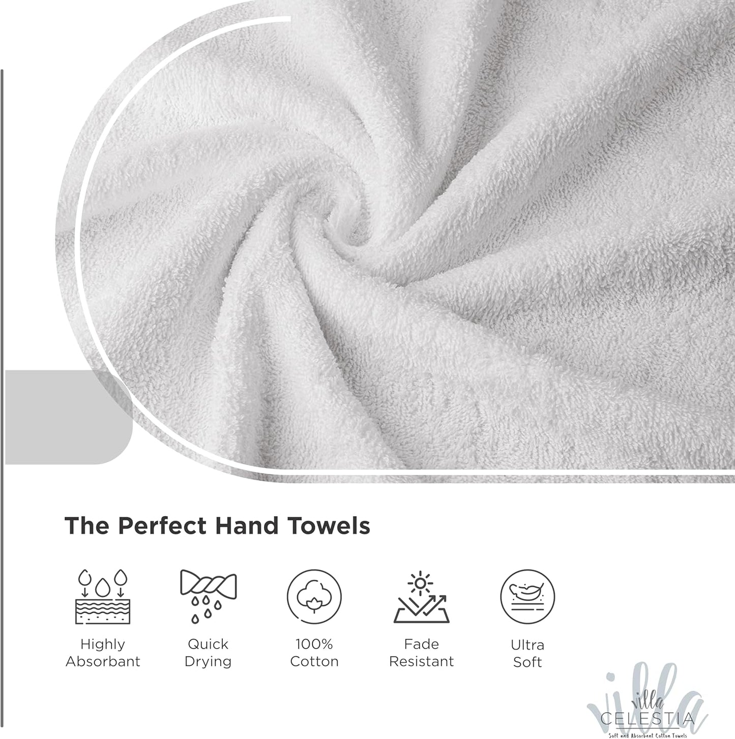 100% Combed Cotton Bathroom Towel Set of 6- 2 Bath Towels, 2 Hand Towels, 2 Wash Cloths, Sustainable, Soft, Highly Absorbent 6 Piece Cotton Bath Towel Set Ideal for Hotels, Spa, Bathroom, Dorm, White