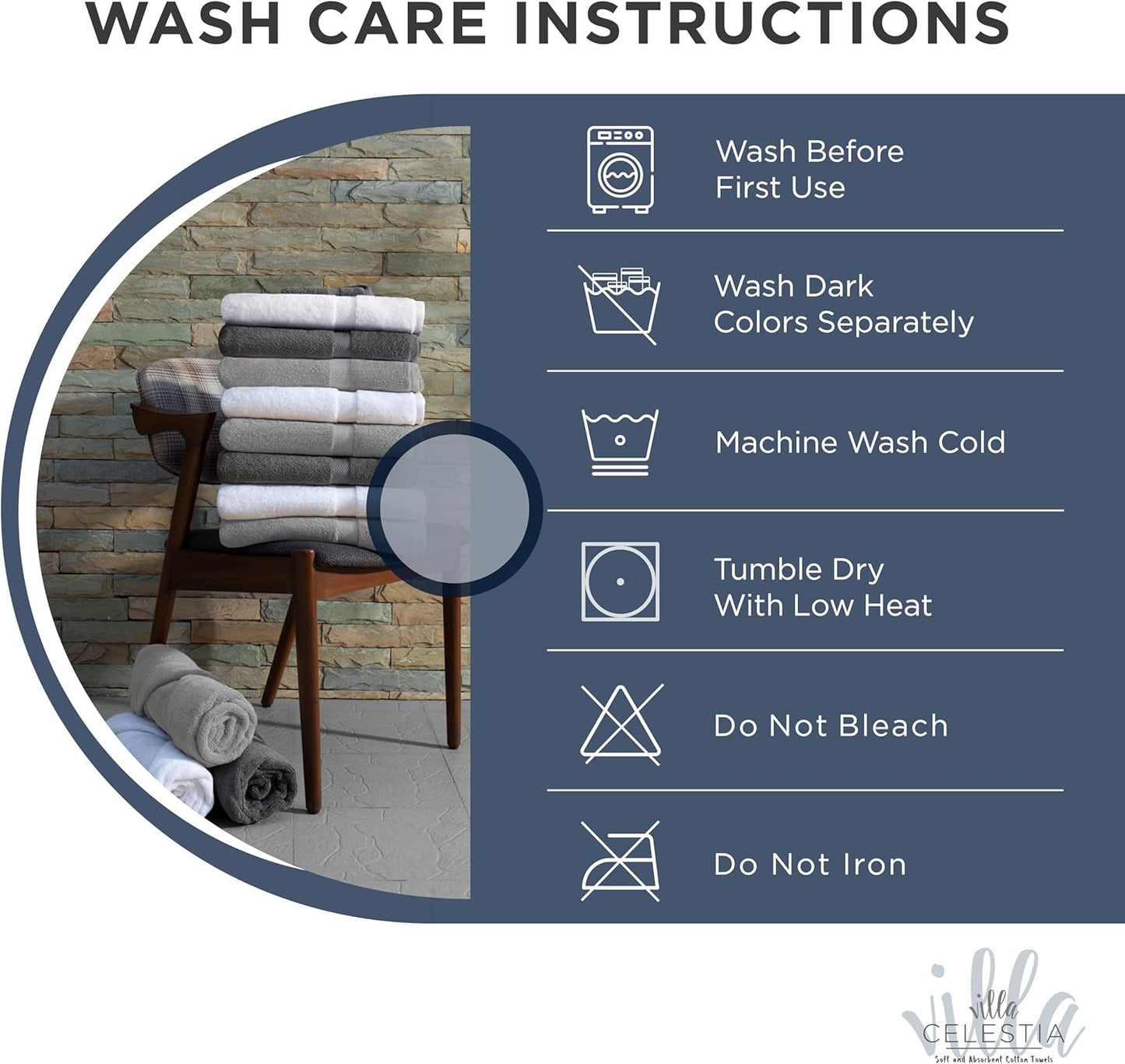 100% Cotton Bath Towel Set of 24-6 Bath Towels, 6 Hand Towels, 12 Wash Cloths, Sustainable, Soft, Highly Absorbent, Combed Cotton 24 Piece Set for Hotels, Spa, Bathroom, Dorm, Navy Blue