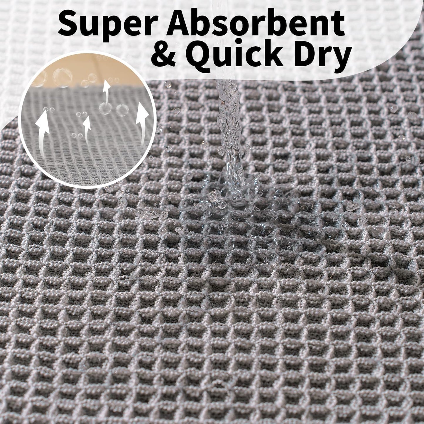 Waffle Bath Mat - Boho Bathroom Rugs Non Slip Washable, Super Absorbent & Quick Dry, Soft Bath Mat Farmhouse Bathroom Decor, 20'' x 32'', Light Grey