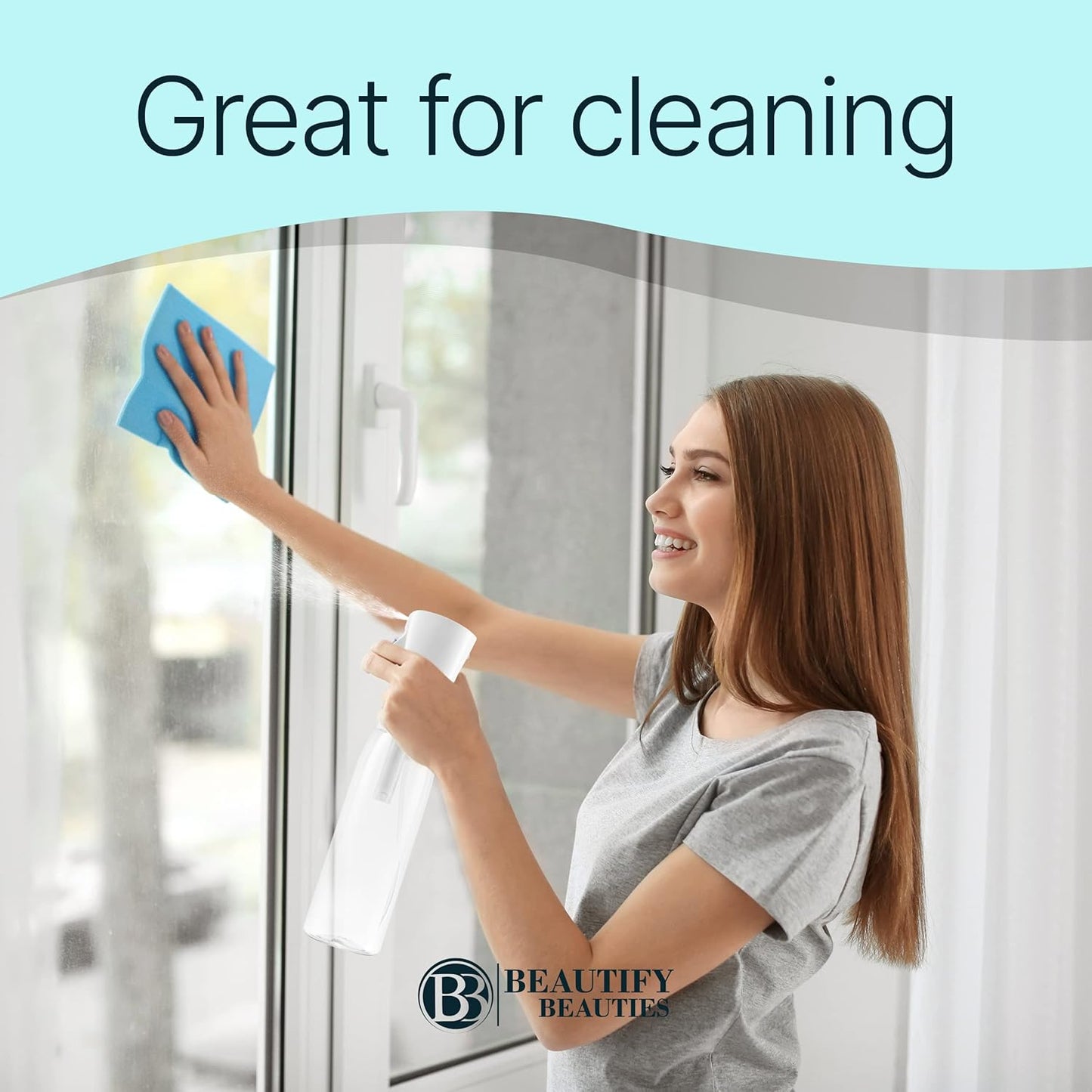 BeautifyBeauties Hair Spray Bottle – Ultra Fine Continuous Water Mister for Hairstyling, Cleaning, Plants, Misting & Skin Care (Black, 10.1 Ounces)